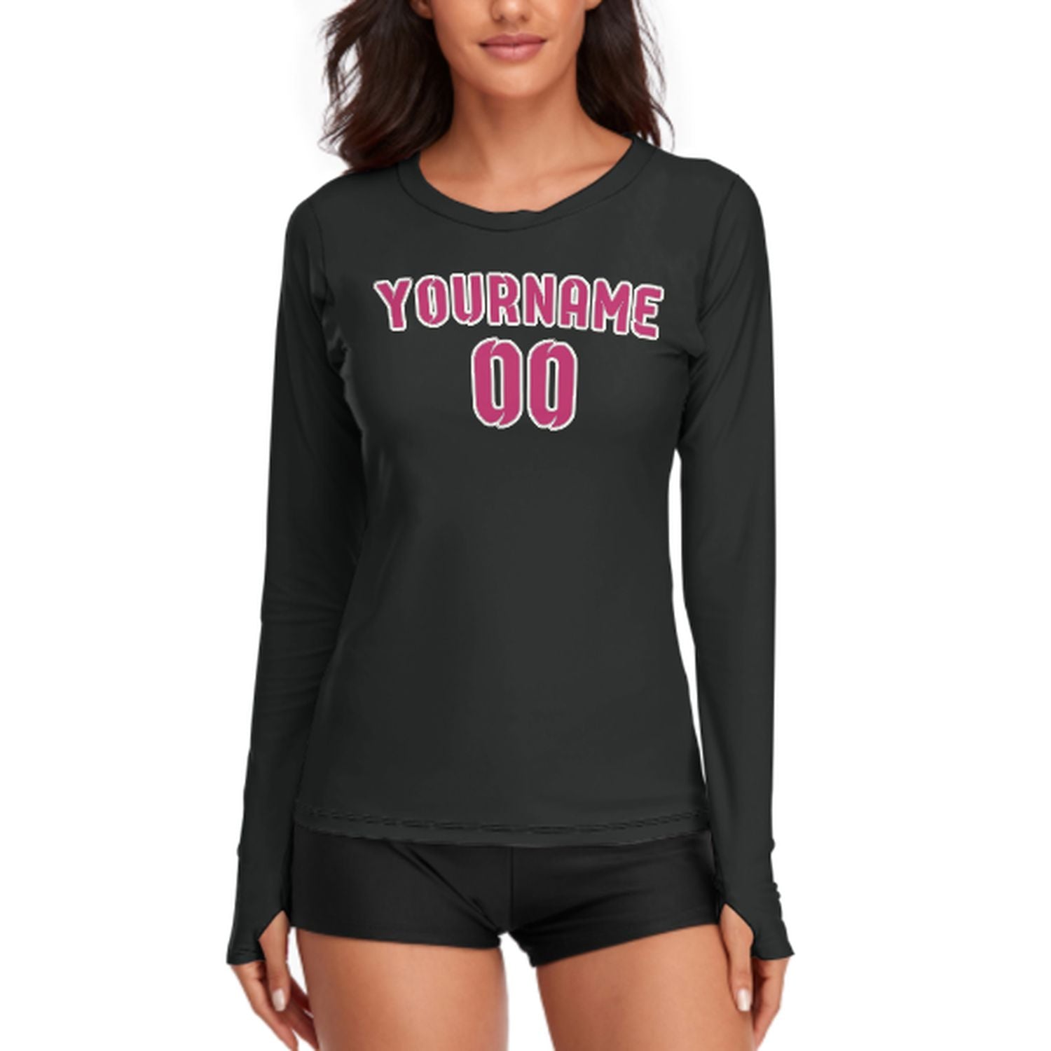 Maßgeschneidertes Schwarz Rosarot Damen Langarmshirt
