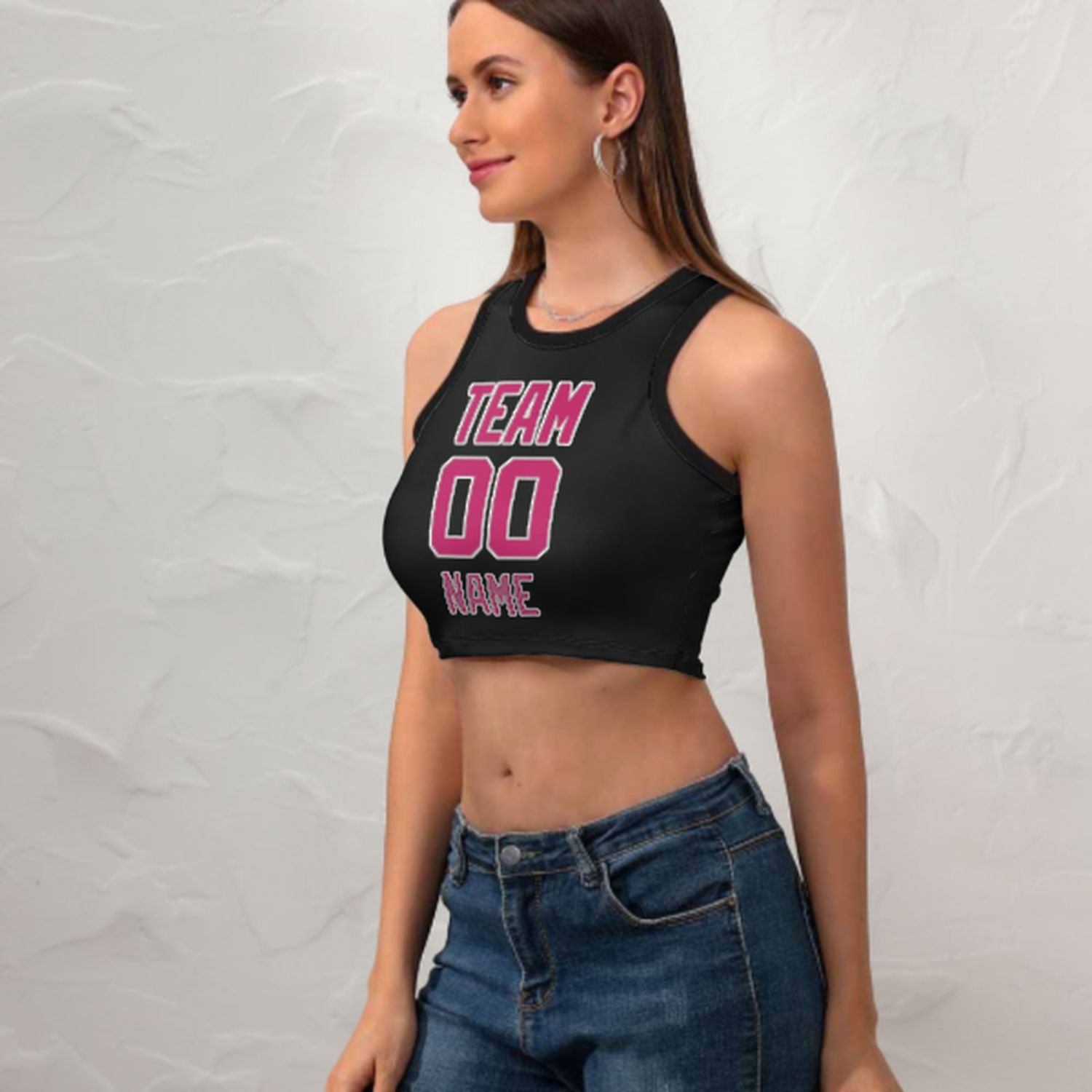 Maßgeschneidertes Schwarz Rosarot Ärmelloses Tanktop