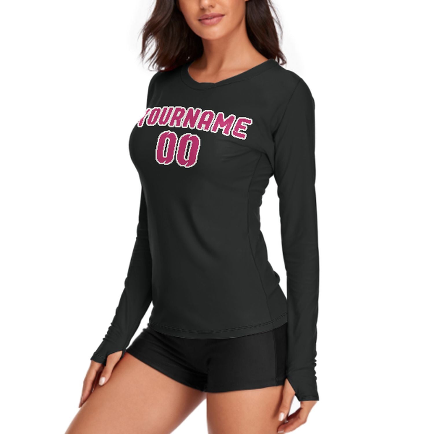 Maßgeschneidertes Schwarz Rosarot Damen Langarmshirt