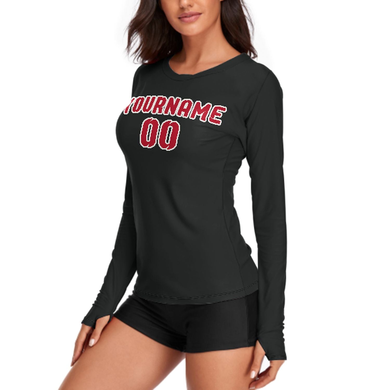 Maßgeschneidertes Schwarz Rot Damen Langarmshirt