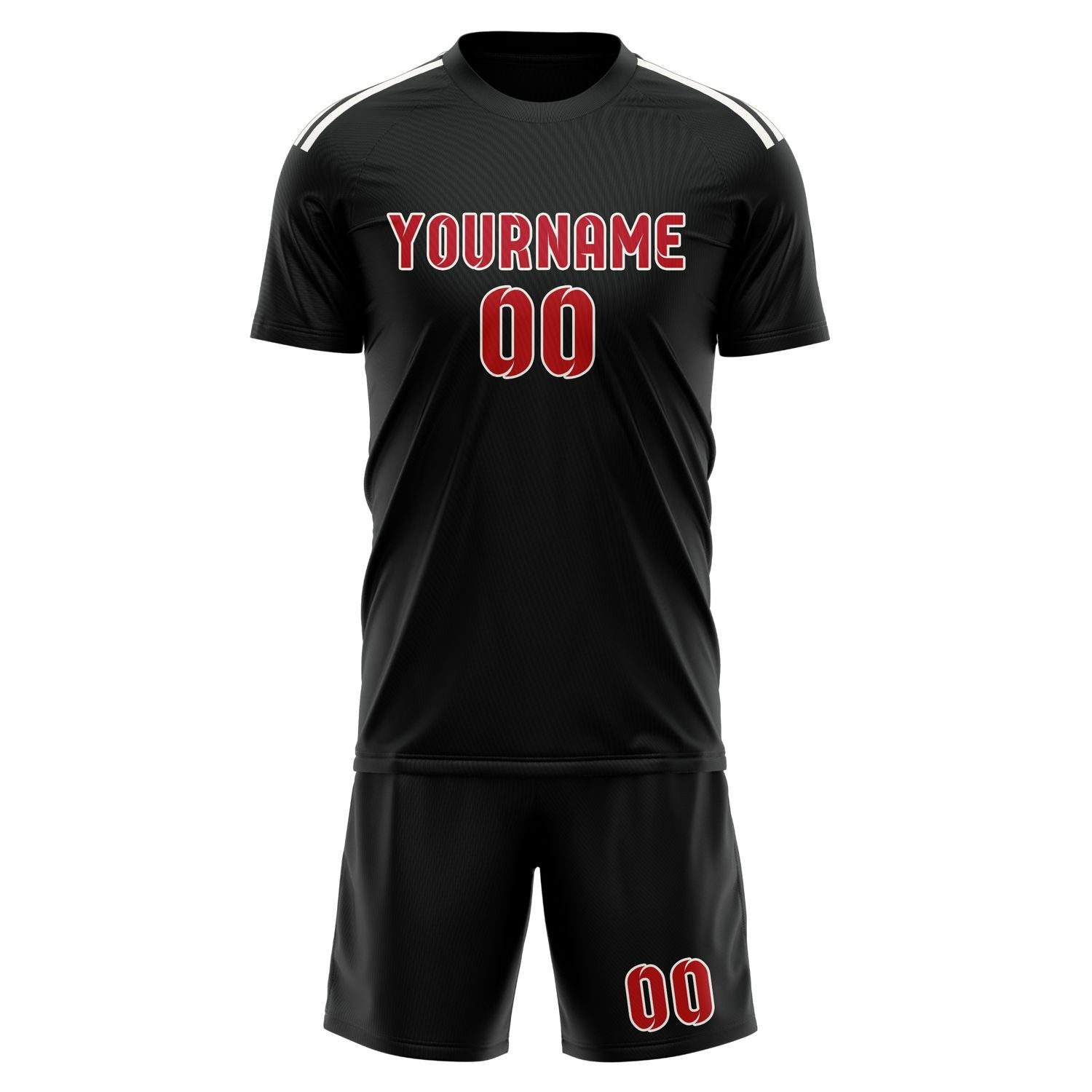 Maßgeschneidertes Professionelles Schwarz Rot Fußballtrikot-Set