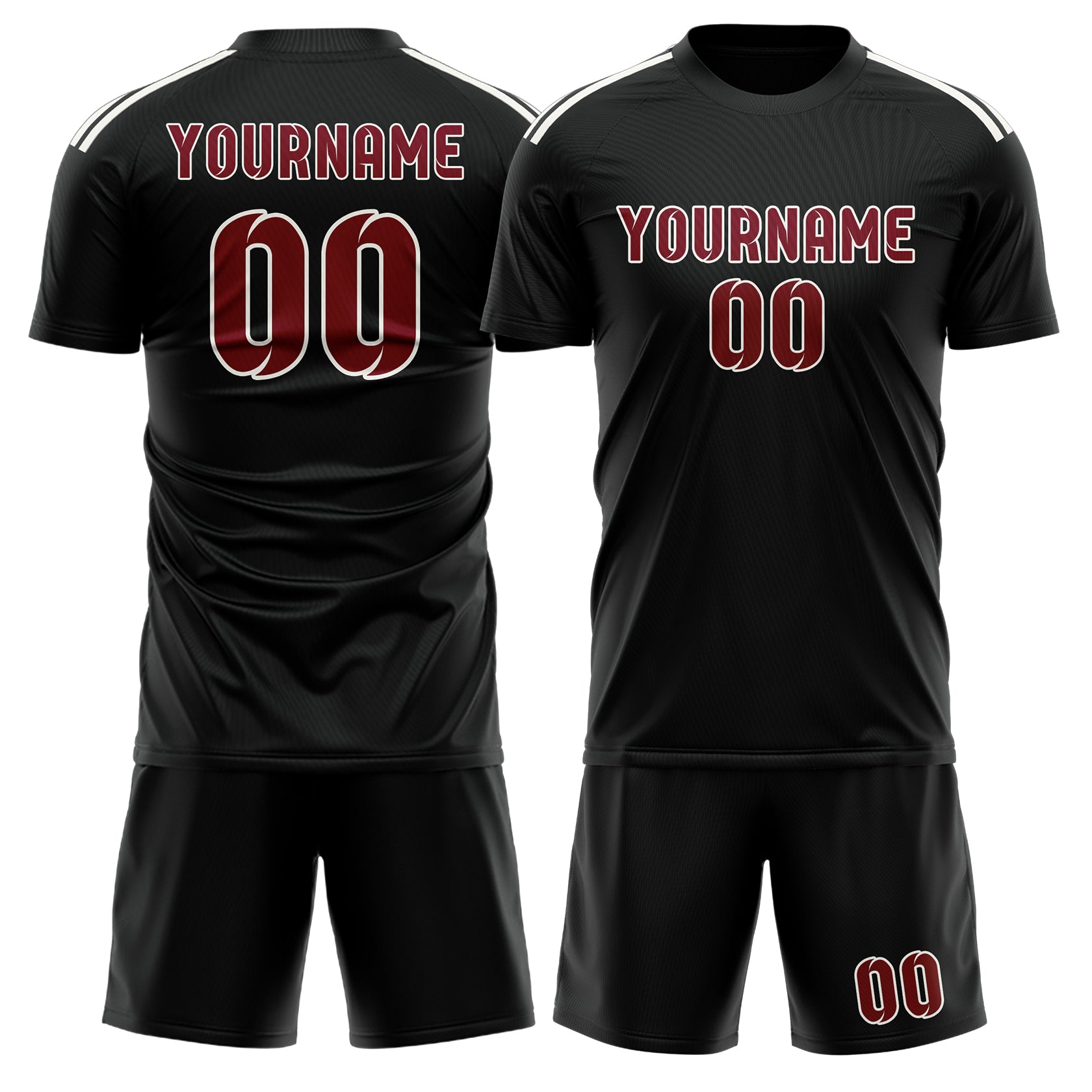 Maßgeschneidertes Professionelles Schwarz Karmesinrot Fußballtrikot-Set