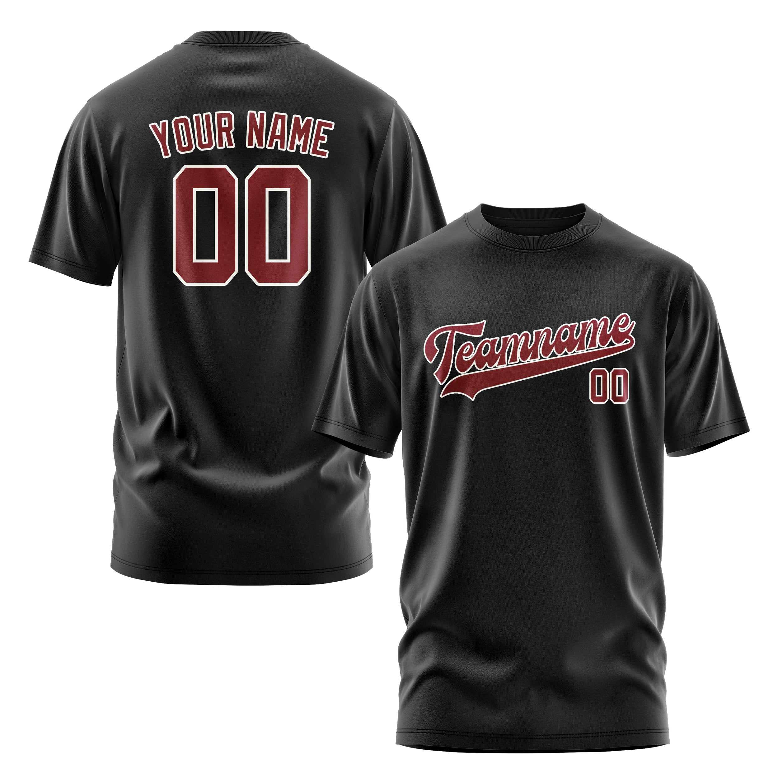 Maßgeschneidertes Schwarz Karmesinrot T-Shirt