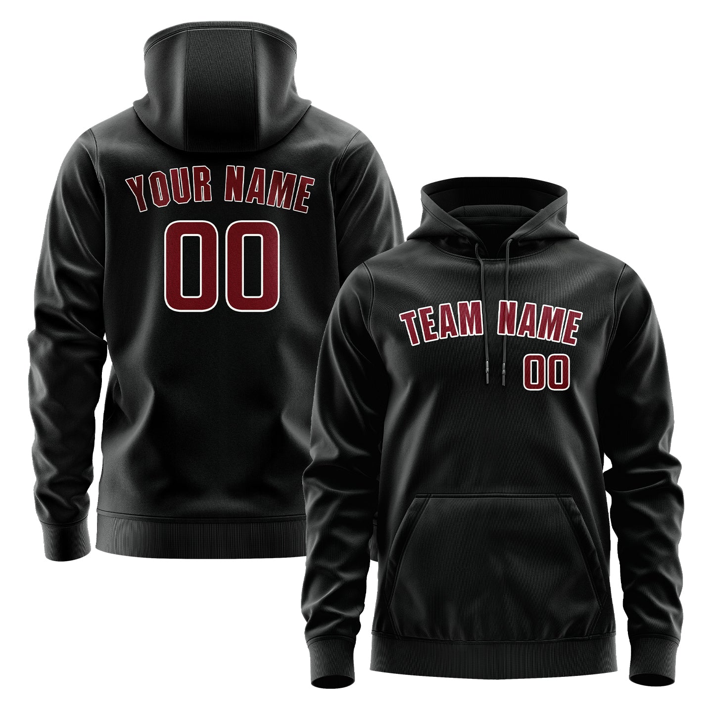 Maßgeschneidertes Schwarz Karmesinrot Hoodie