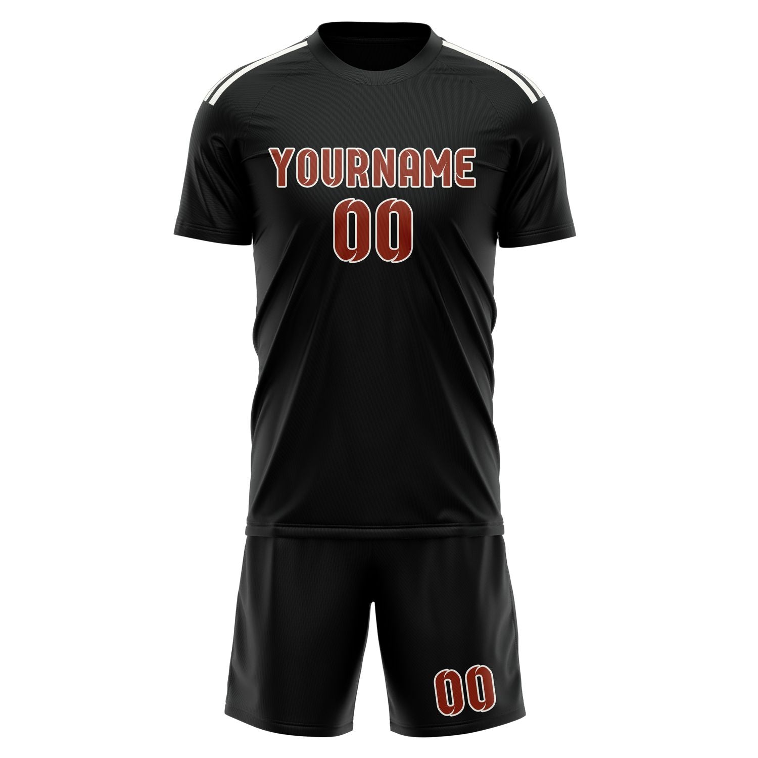 Maßgeschneidertes Professionelles Schwarz Korallenrot Fußballtrikot-Set