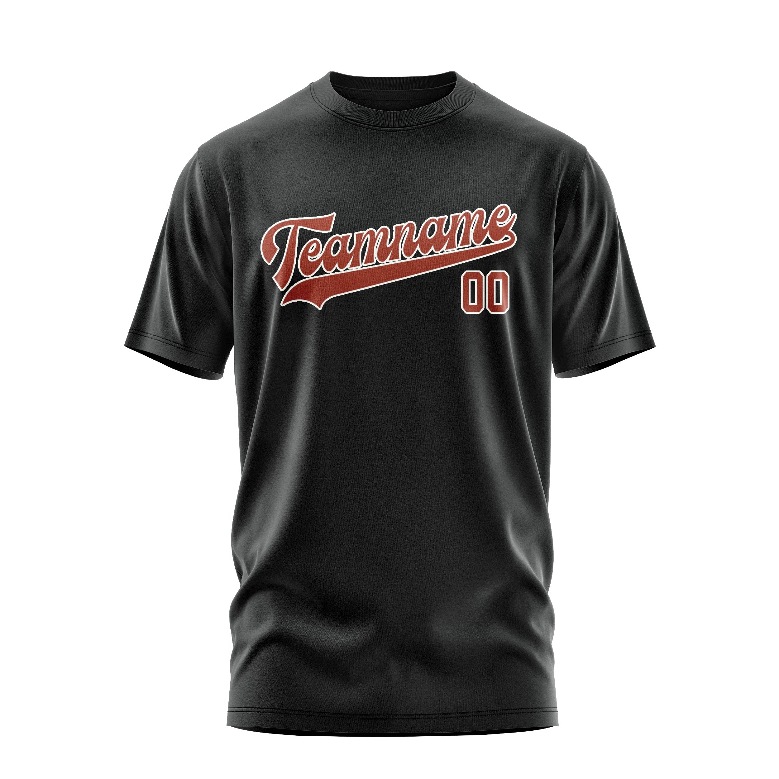 Maßgeschneidertes Schwarz Korallenrot T-Shirt