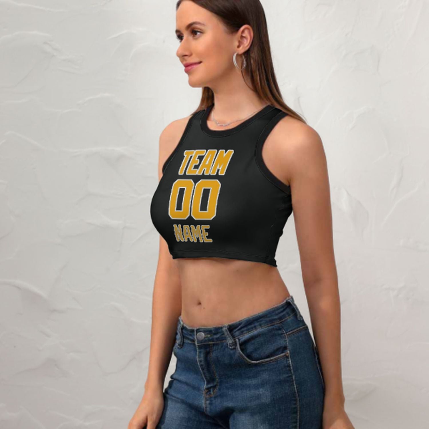 Maßgeschneidertes Schwarz Gelb Ärmelloses Tanktop