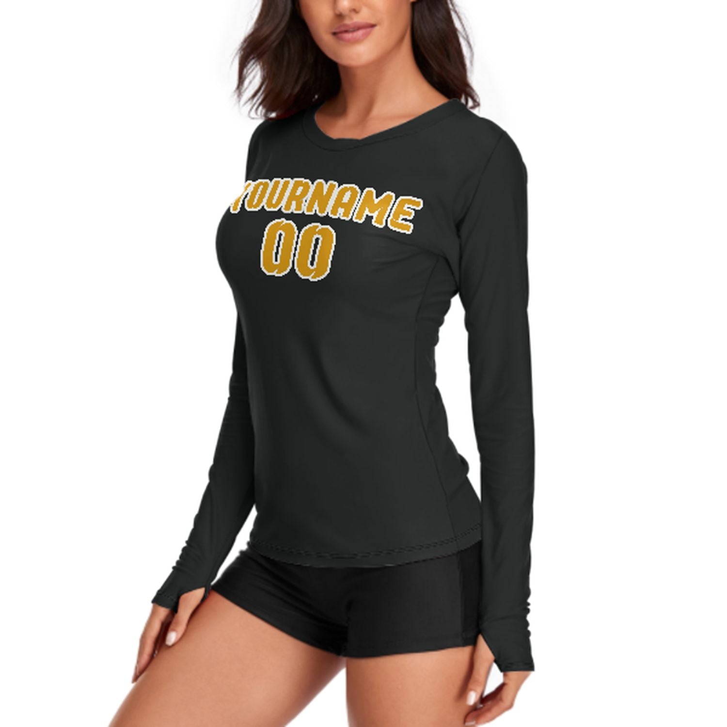 Maßgeschneidertes Schwarz Gelb Damen Langarmshirt