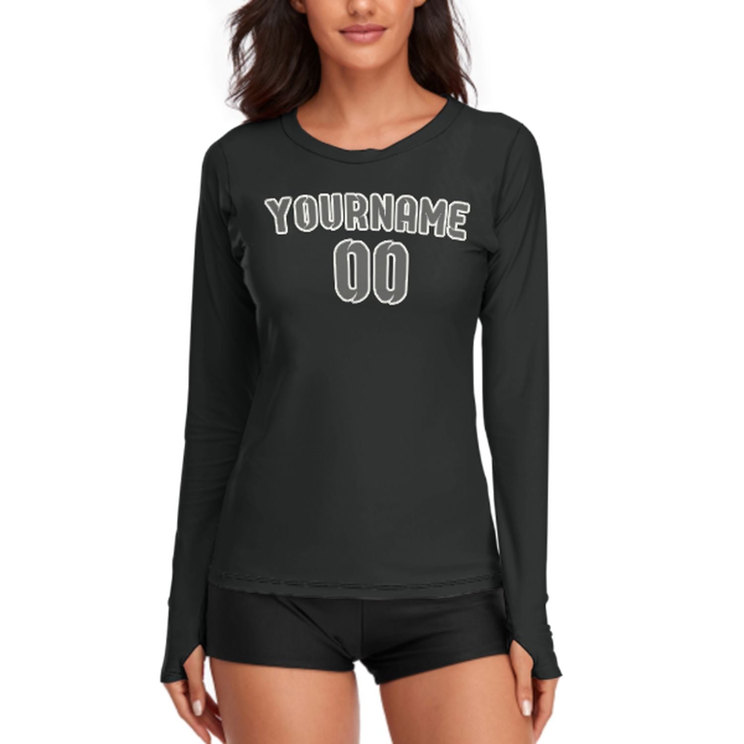 Maßgeschneidertes Schwarz Dunkelgrau Damen Langarmshirt