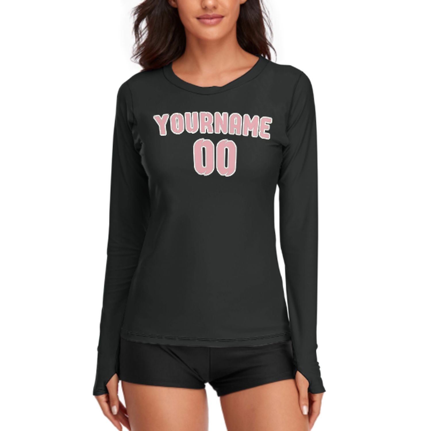 Maßgeschneidertes Schwarz Rosa Damen Langarmshirt