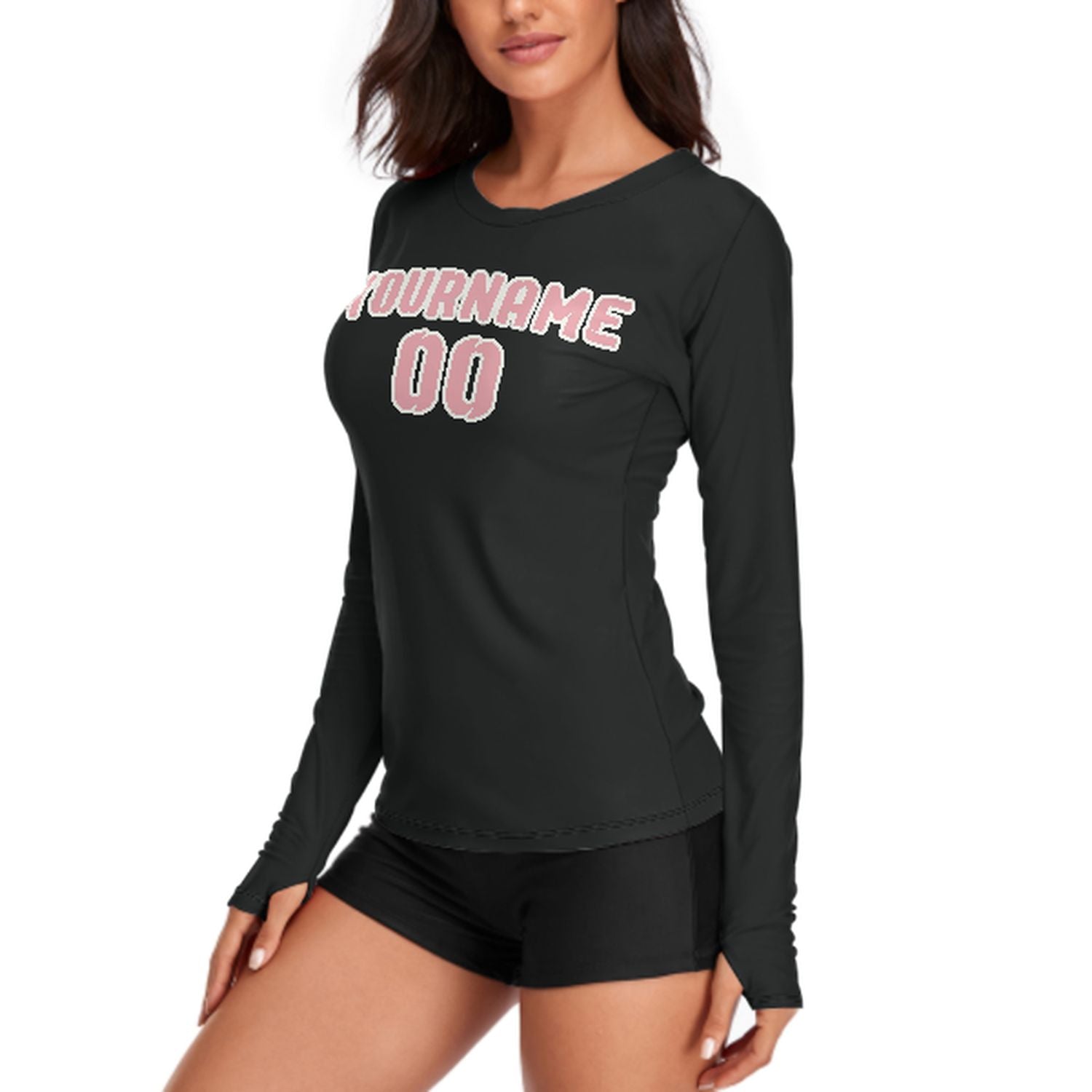 Maßgeschneidertes Schwarz Rosa Damen Langarmshirt