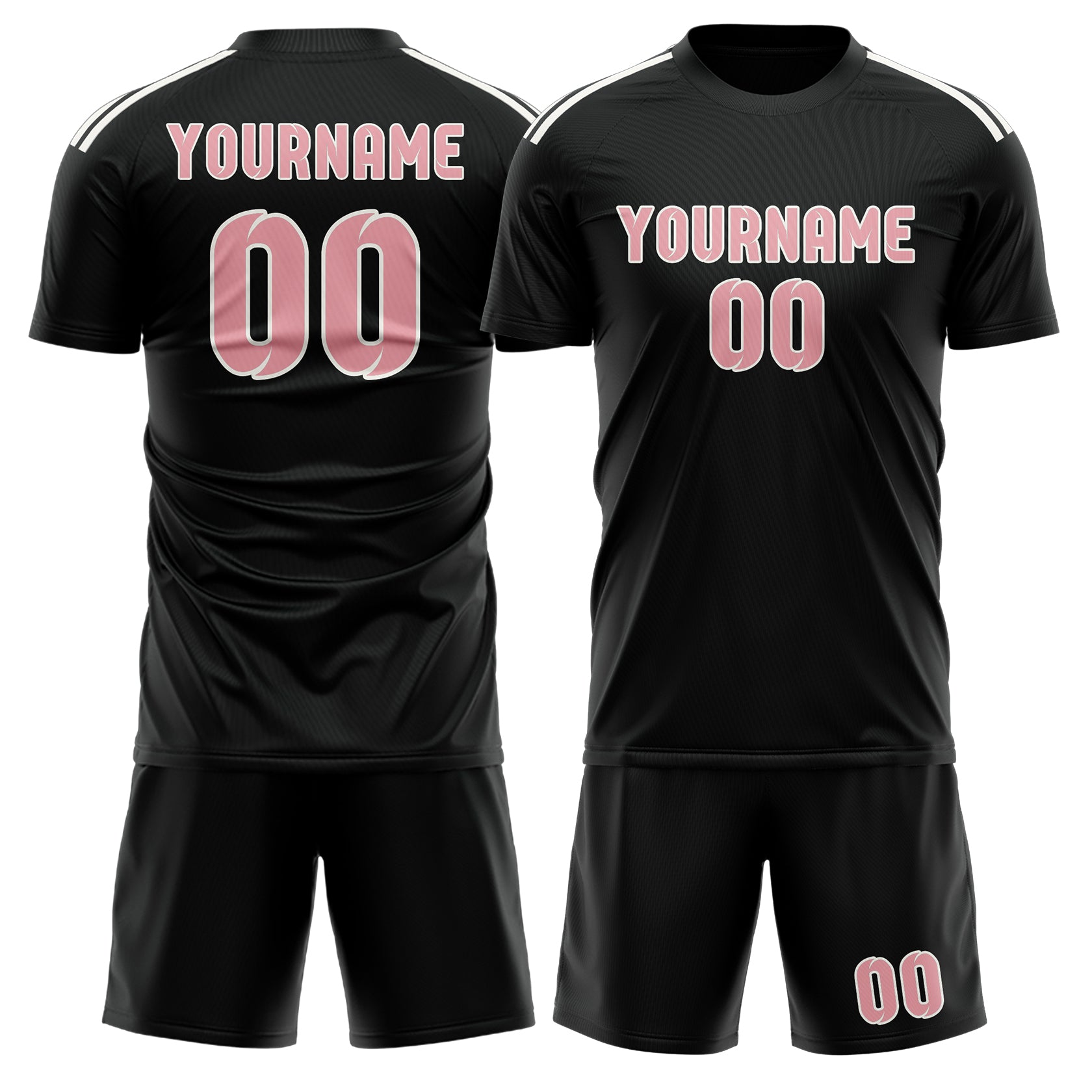 Maßgeschneidertes Professionelles Schwarz Rosa Fußballtrikot-Set