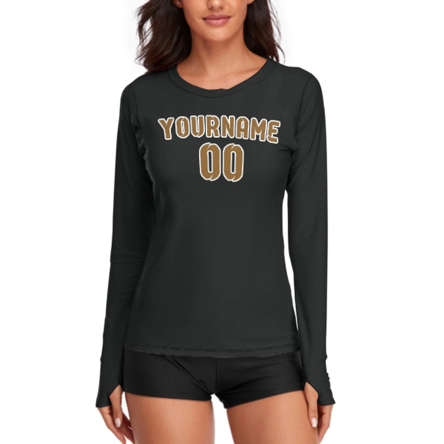Maßgeschneidertes Schwarz Khaki Damen Langarmshirt