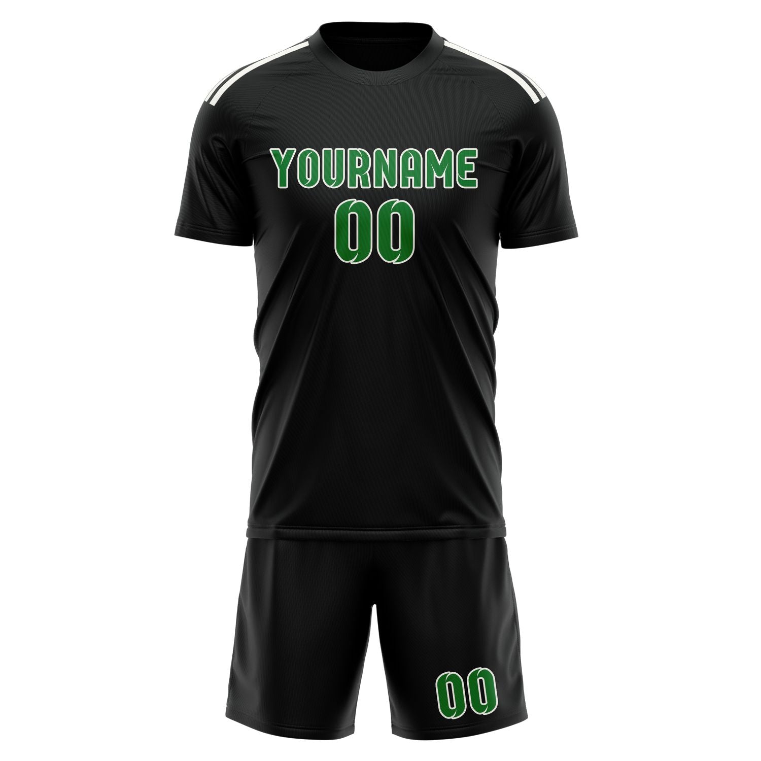 Maßgeschneidertes Professionelles Schwarz Smaragdgrün Fußballtrikot-Set