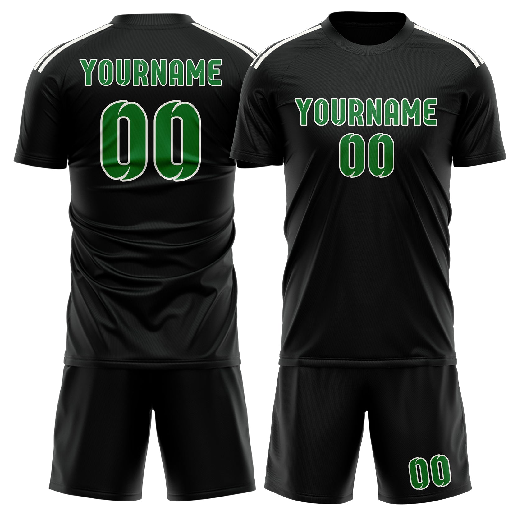 Maßgeschneidertes Professionelles Schwarz Smaragdgrün Fußballtrikot-Set