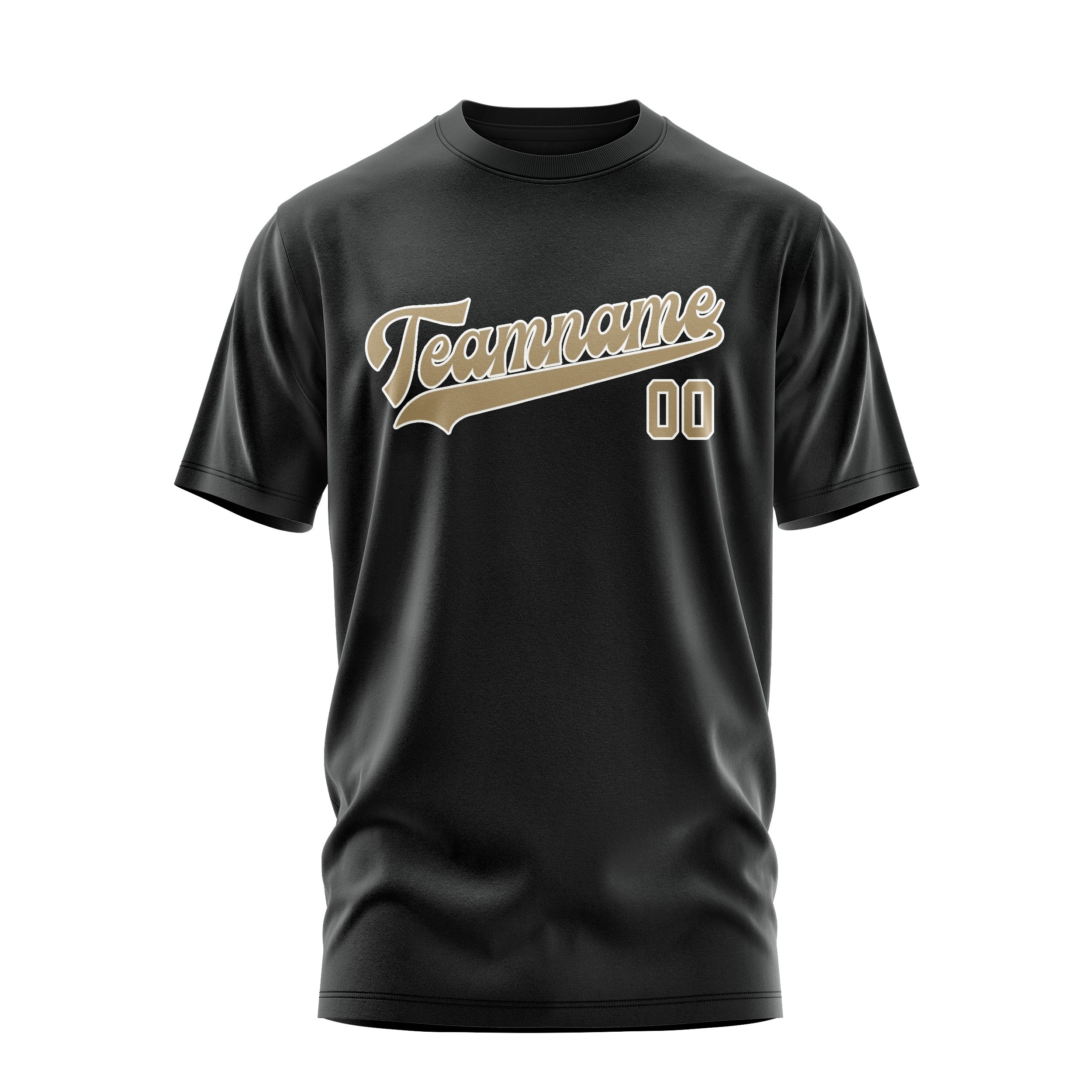 Maßgeschneidertes Schwarz Hellkhaki T-Shirt