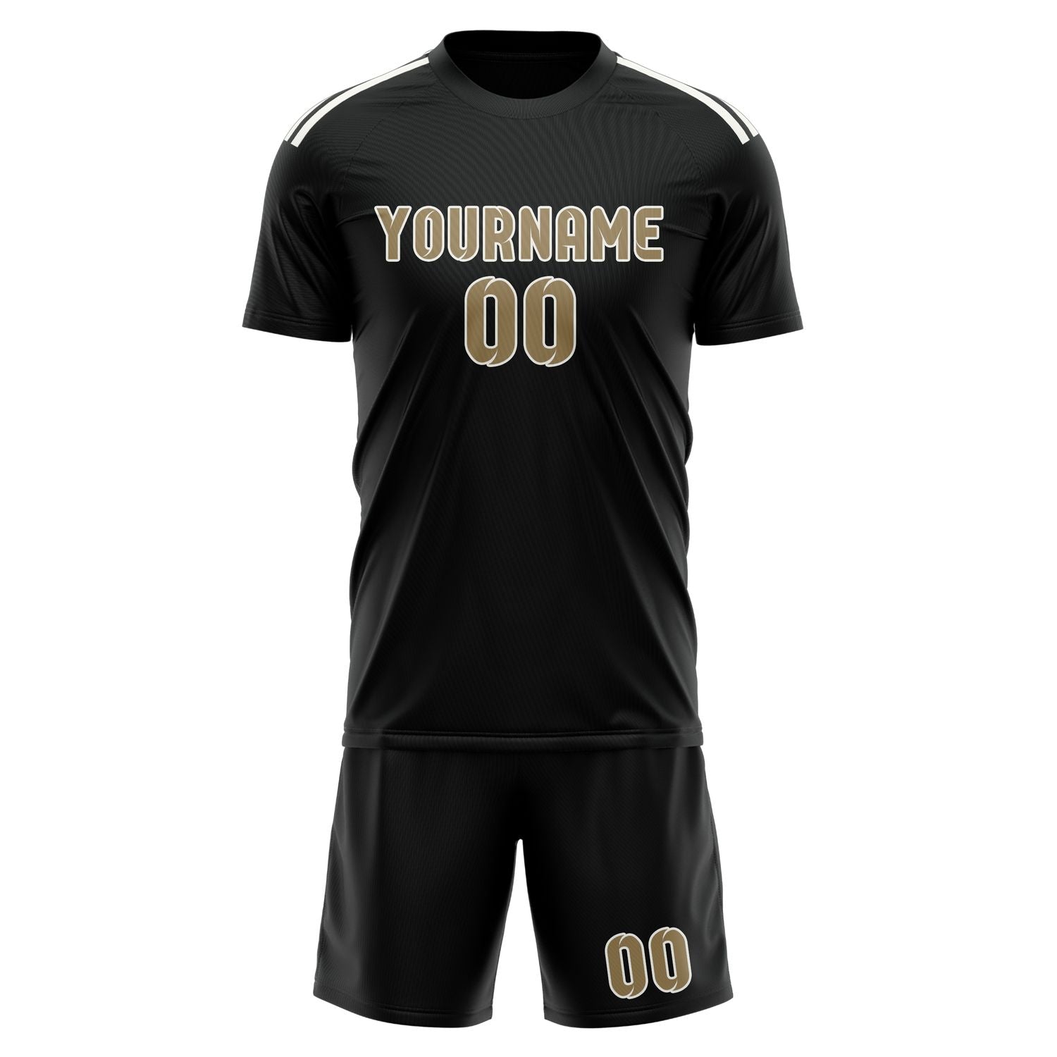 Maßgeschneidertes Professionelles Schwarz Hellkhaki Fußballtrikot-Set