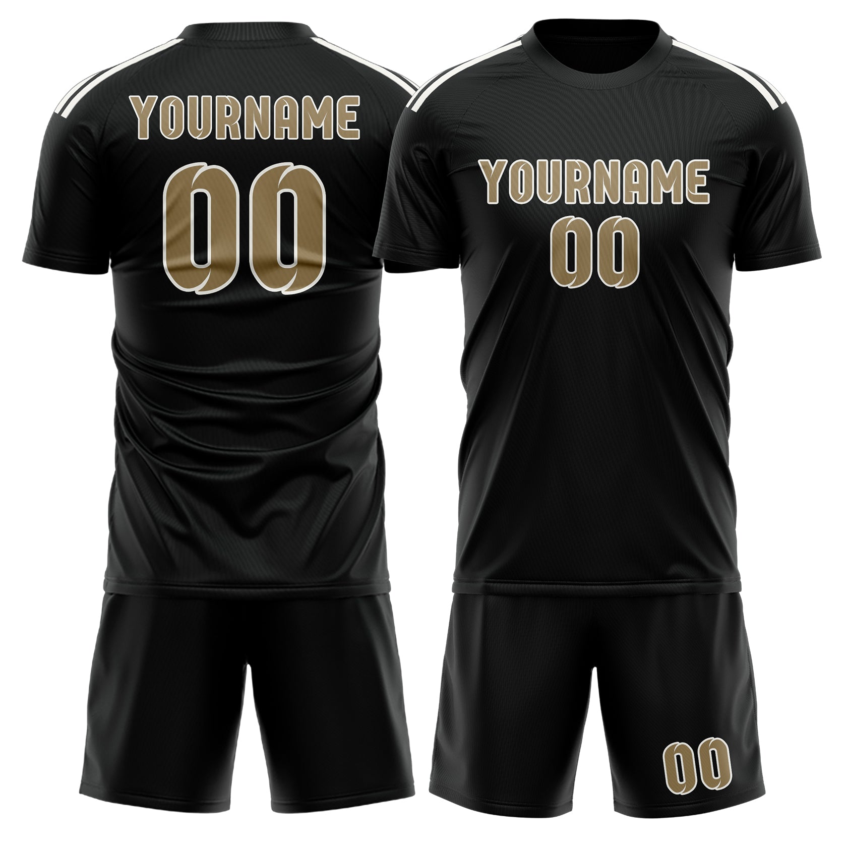 Maßgeschneidertes Professionelles Schwarz Hellkhaki Fußballtrikot-Set