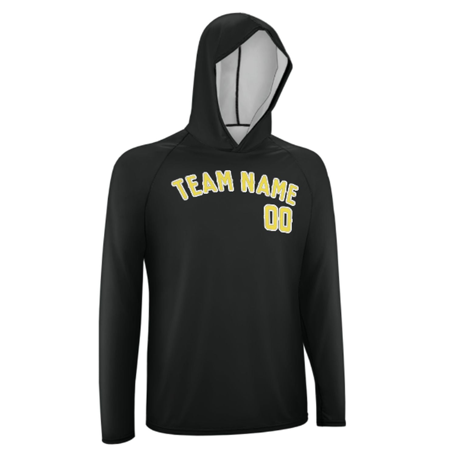Maßgeschneidertes Schwarz Blassgelb UV-Hoodie