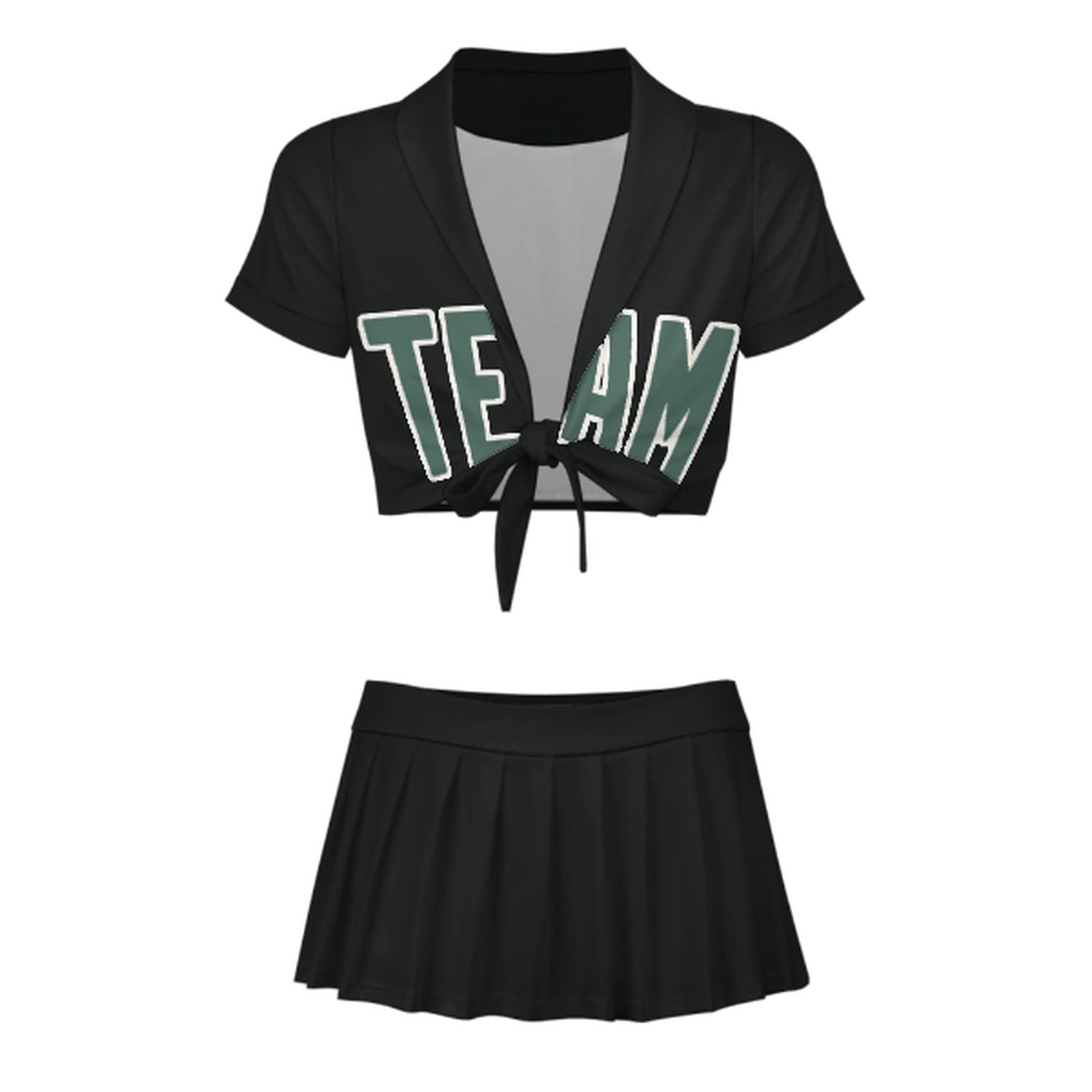 Maßgeschneidertes Schwarz Blaugrün Cheerleader Outfit Set