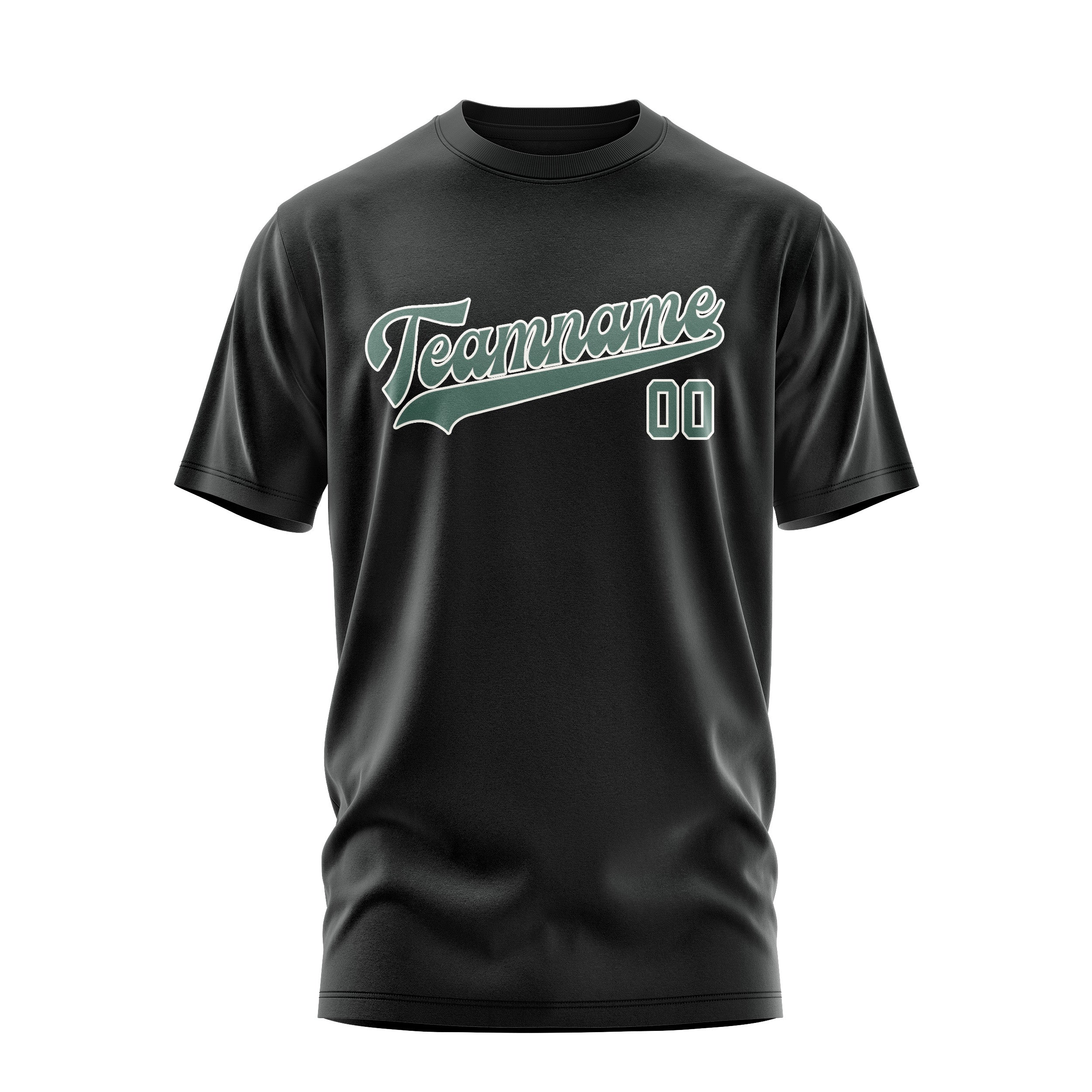 Maßgeschneidertes Schwarz Blaugrün T-Shirt