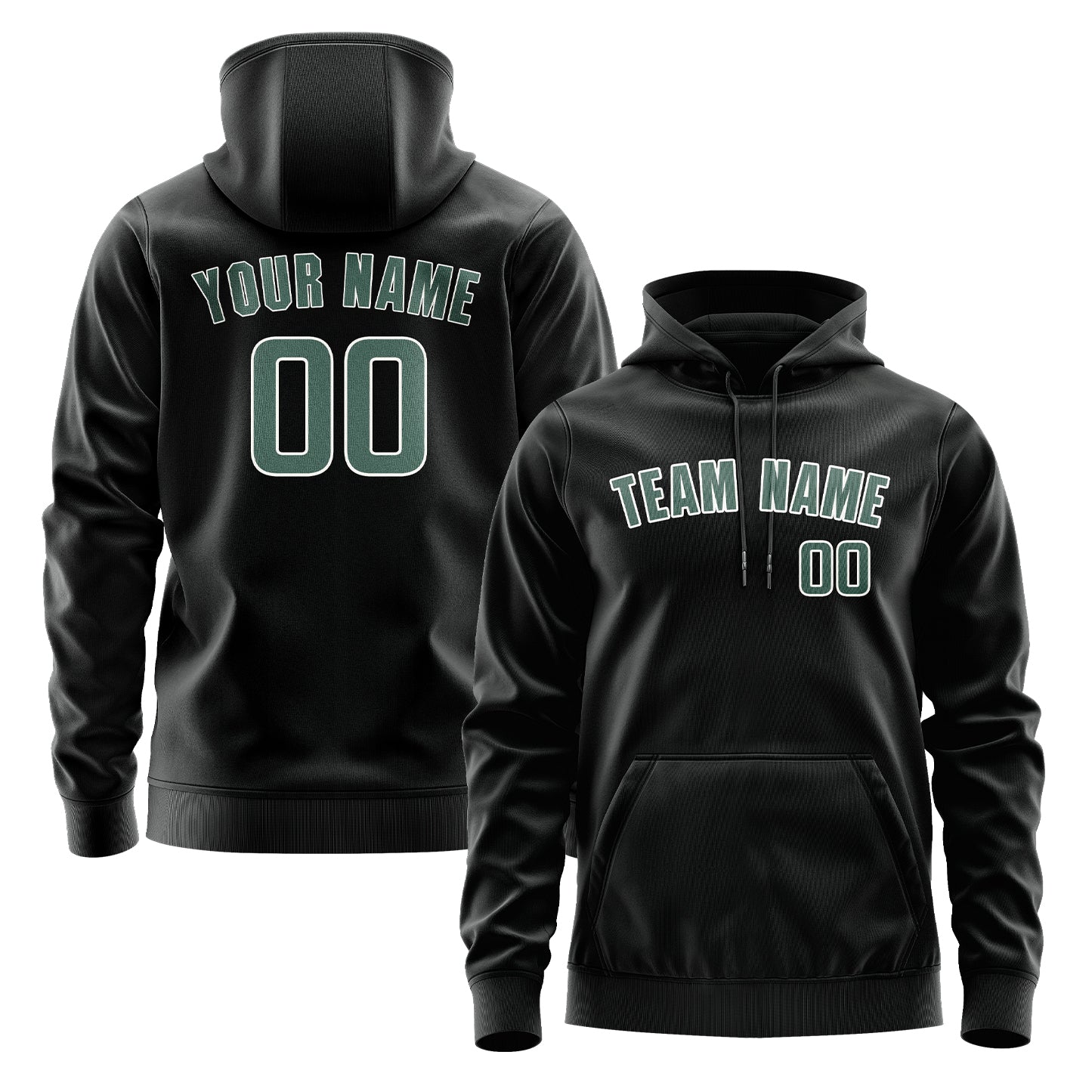 Maßgeschneidertes Schwarz Blaugrün Hoodie