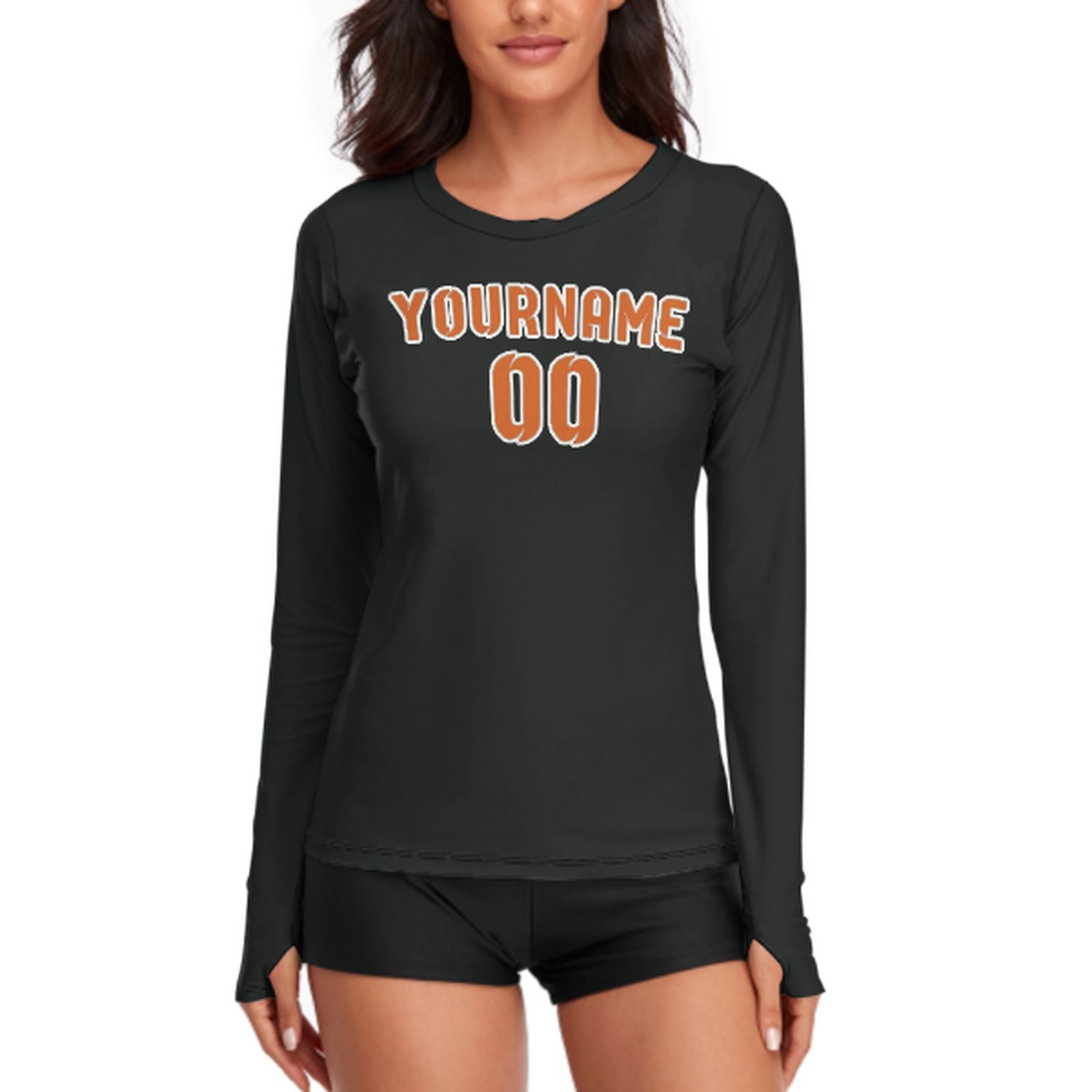 Maßgeschneidertes Schwarz Orange Damen Langarmshirt