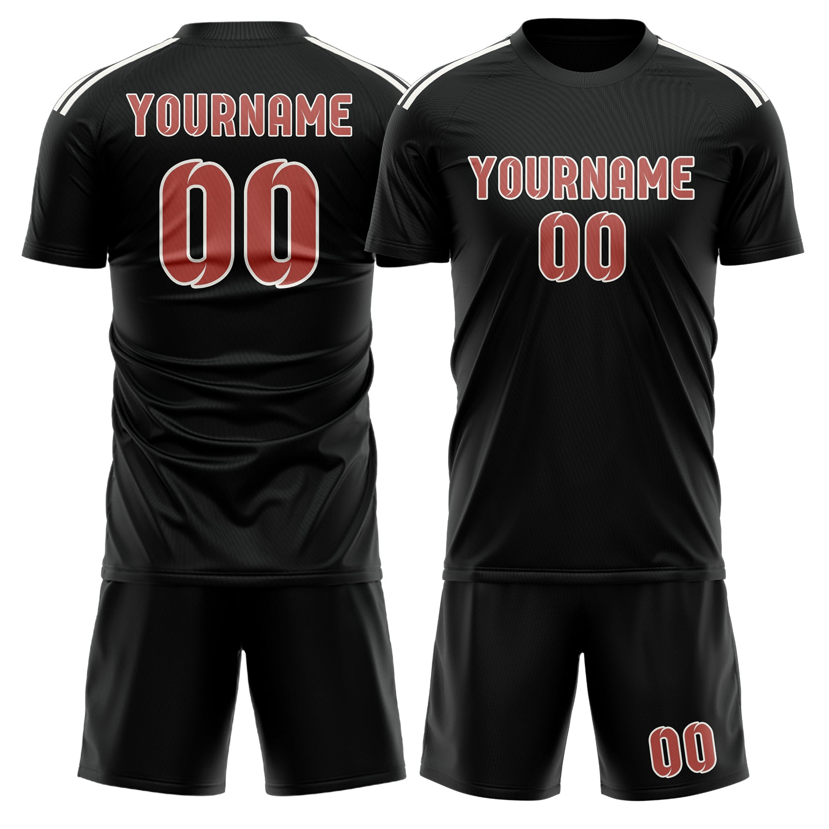 Maßgeschneidertes Professionelles Schwarz Kupferrose Fußballtrikot-Set