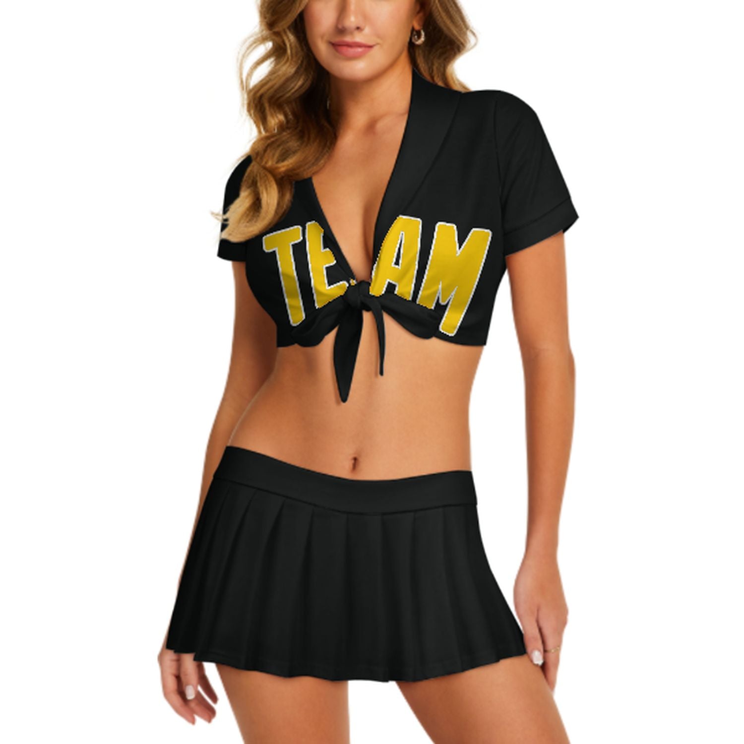 Maßgeschneidertes Schwarz Gold Cheerleader Outfit Set