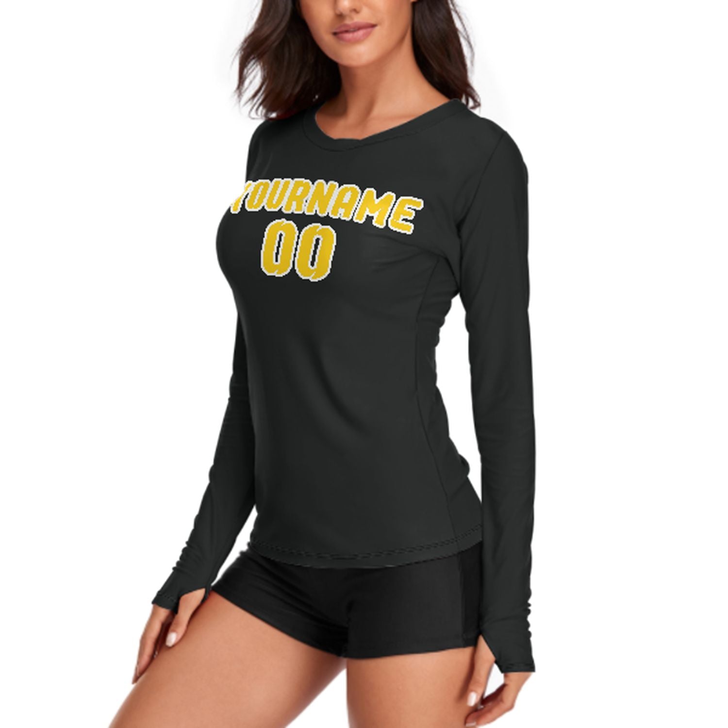 Maßgeschneidertes Schwarz Gold Damen Langarmshirt