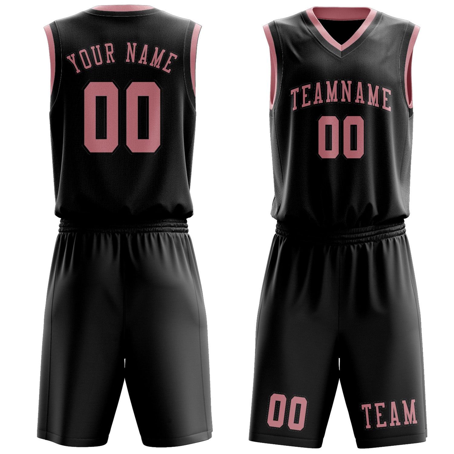 Benutzerdefiniertes Professionelles Schwarz Rosa Basketballtrikot-Set