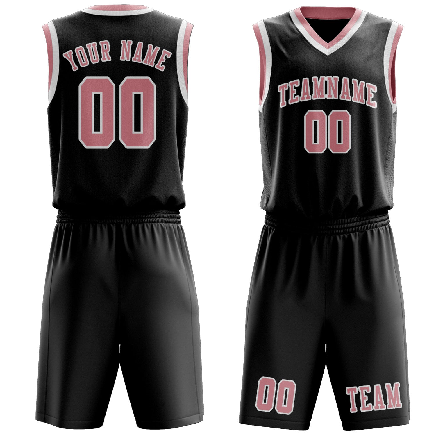 Benutzerdefiniertes Professionelles Schwarz Rosa Basketballtrikot-Set