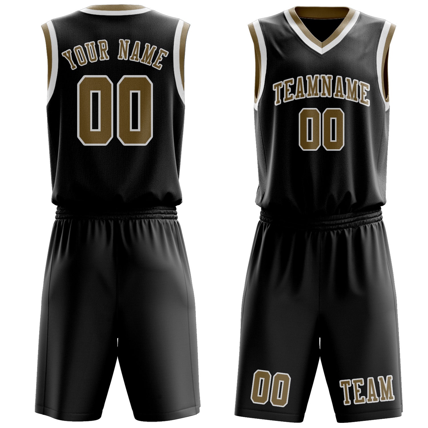 Benutzerdefiniertes Professionelles Schwarz Hellkhaki Basketballtrikot-Set