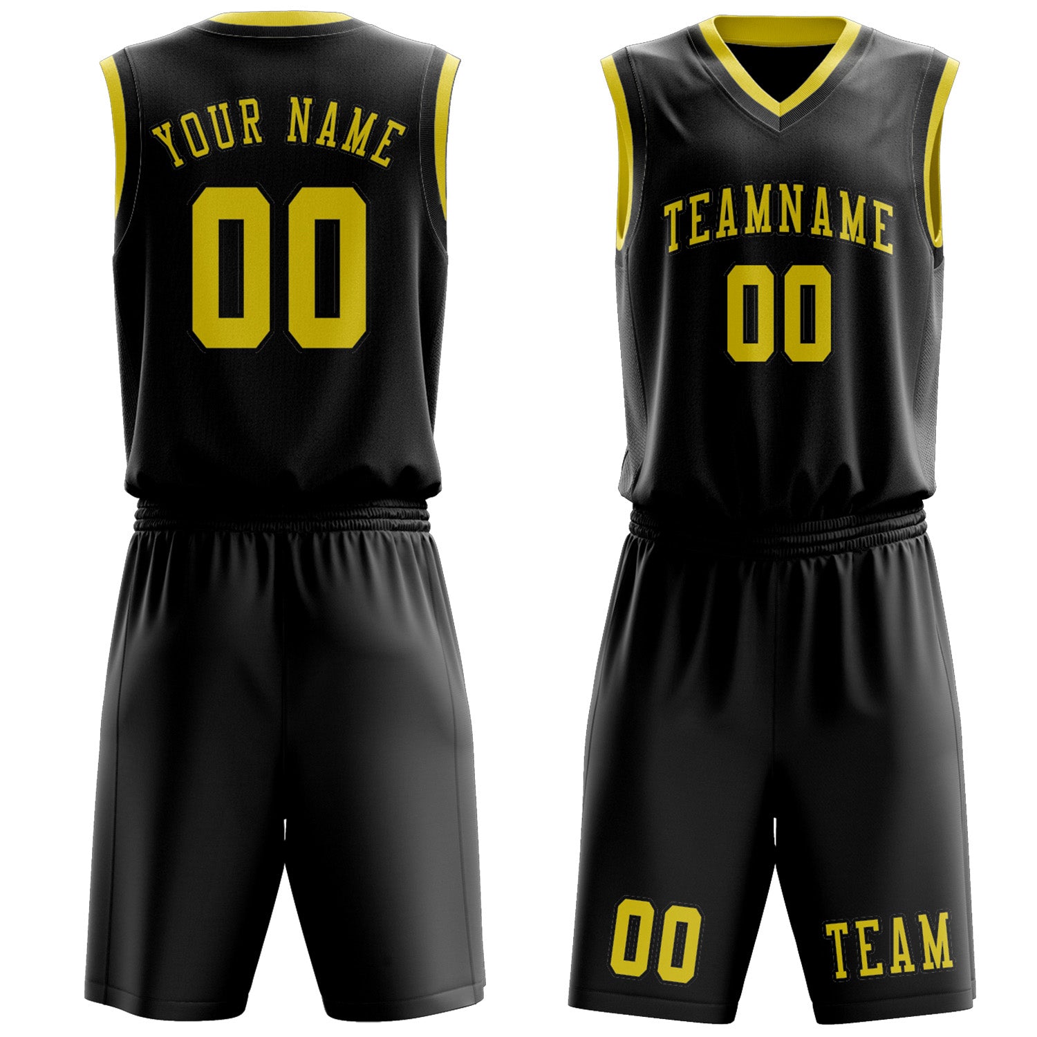 Benutzerdefiniertes Professionelles Schwarz Blassgelb Basketballtrikot-Set