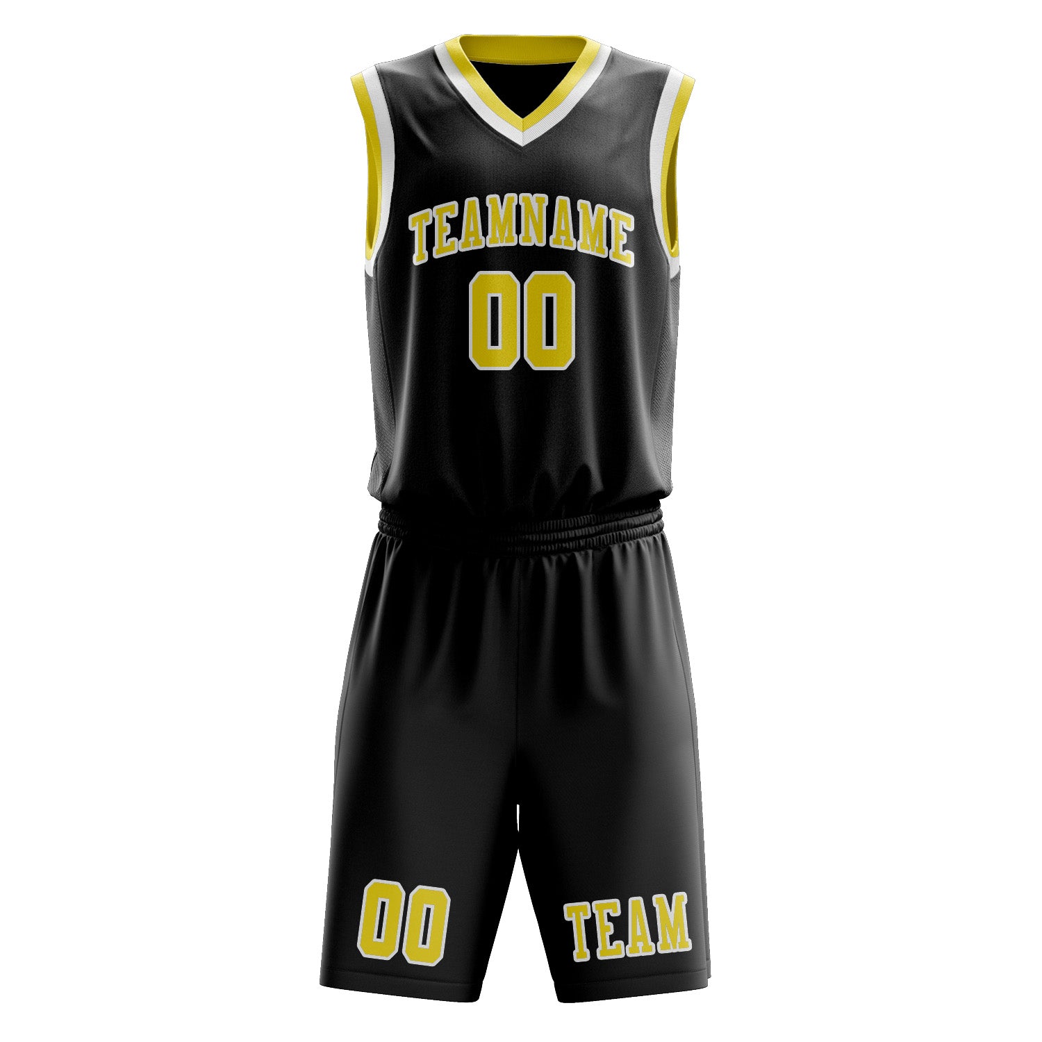 Benutzerdefiniertes Professionelles Schwarz Blassgelb Basketballtrikot-Set