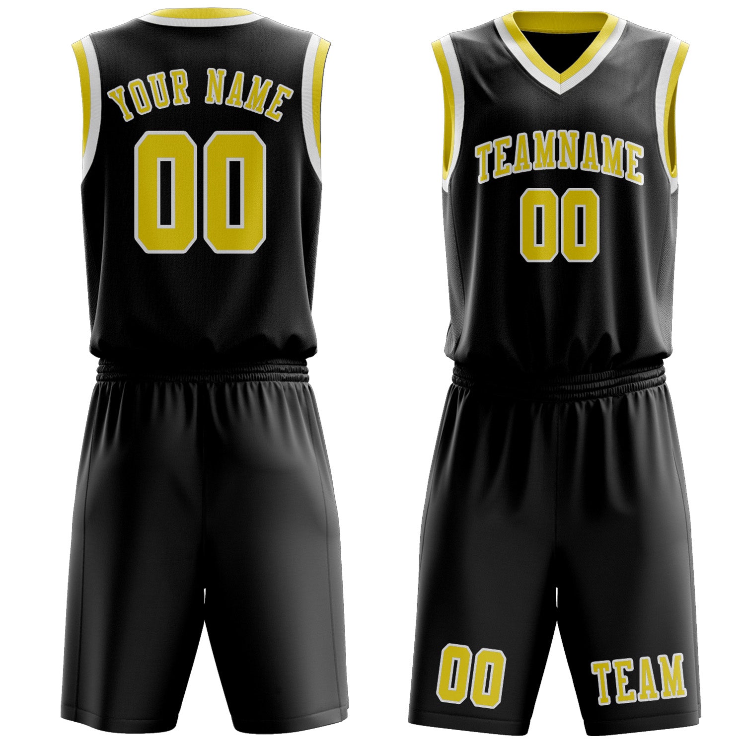 Benutzerdefiniertes Professionelles Schwarz Blassgelb Basketballtrikot-Set