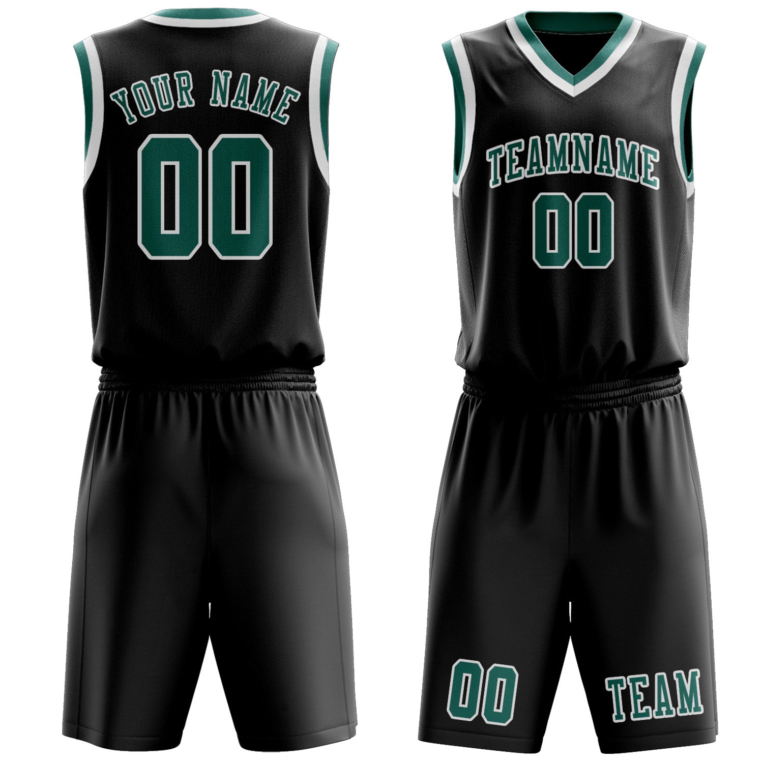 Benutzerdefiniertes Professionelles Schwarz Blaugrün Basketballtrikot-Set