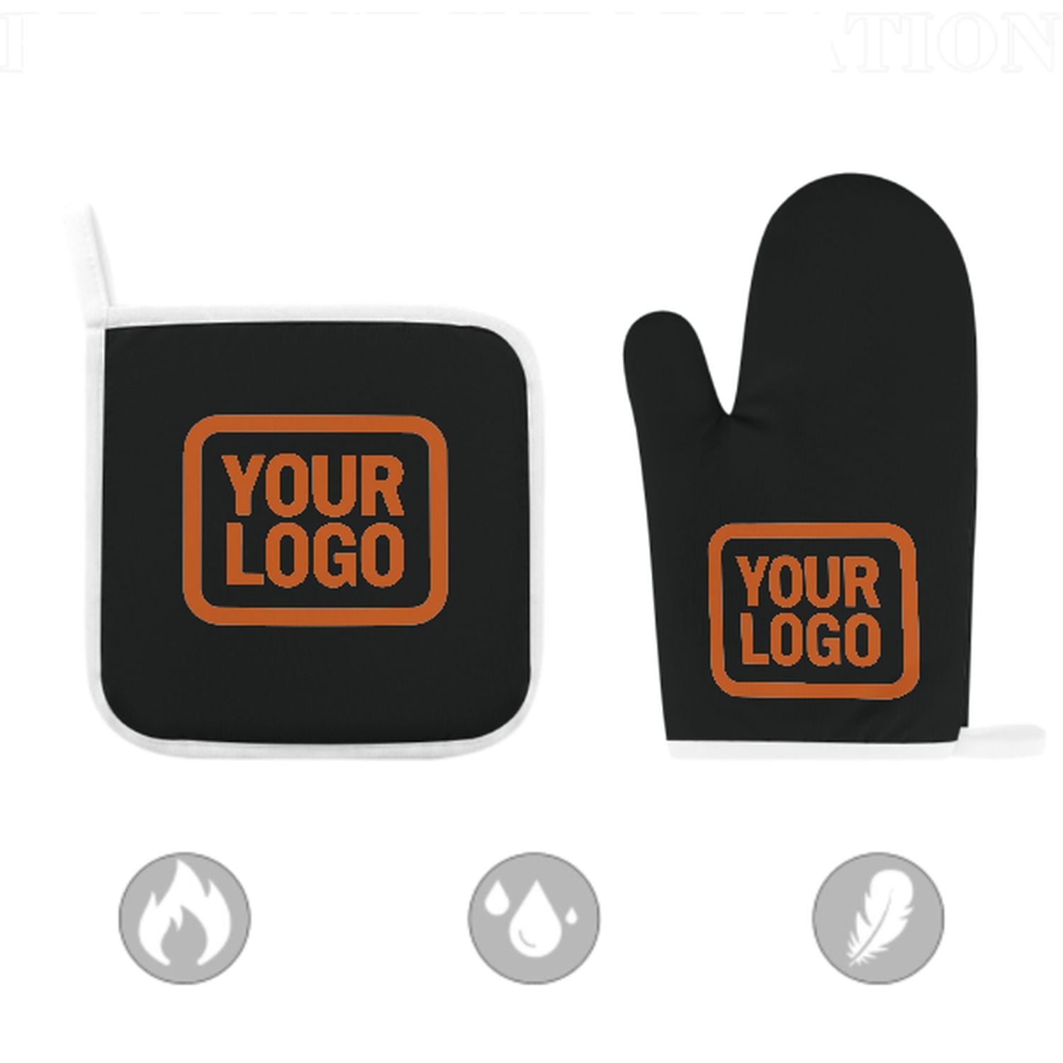 Maßgeschneidertes Schwarz  Orange Topfhandschuh Set – 2-teilig