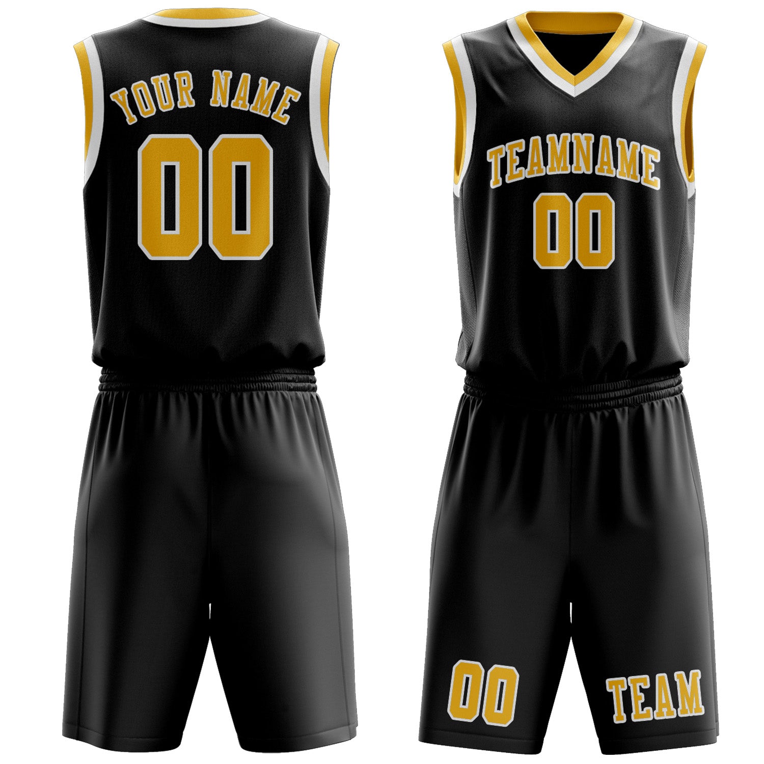Benutzerdefiniertes Professionelles Schwarz Gold Basketballtrikot-Set