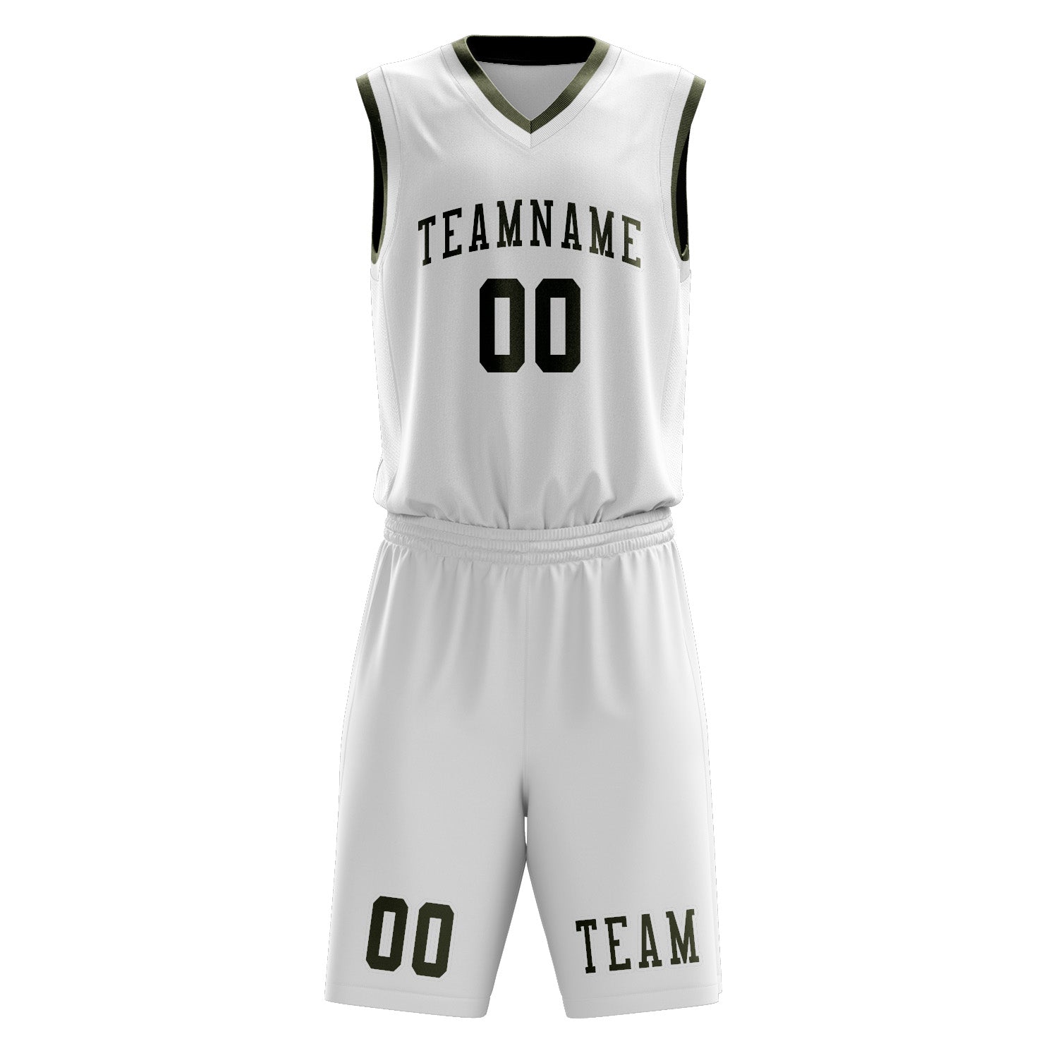 Benutzerdefiniertes Professionelles Weiß Dunkles Oliv Basketballtrikot-Set