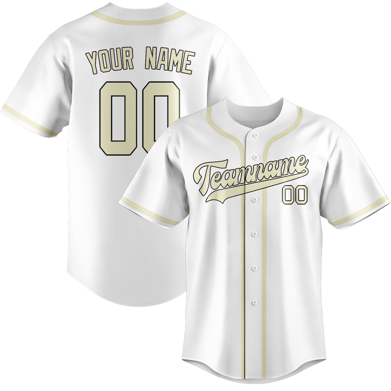 Maglia da baseball professionale bianca e beige personalizzata