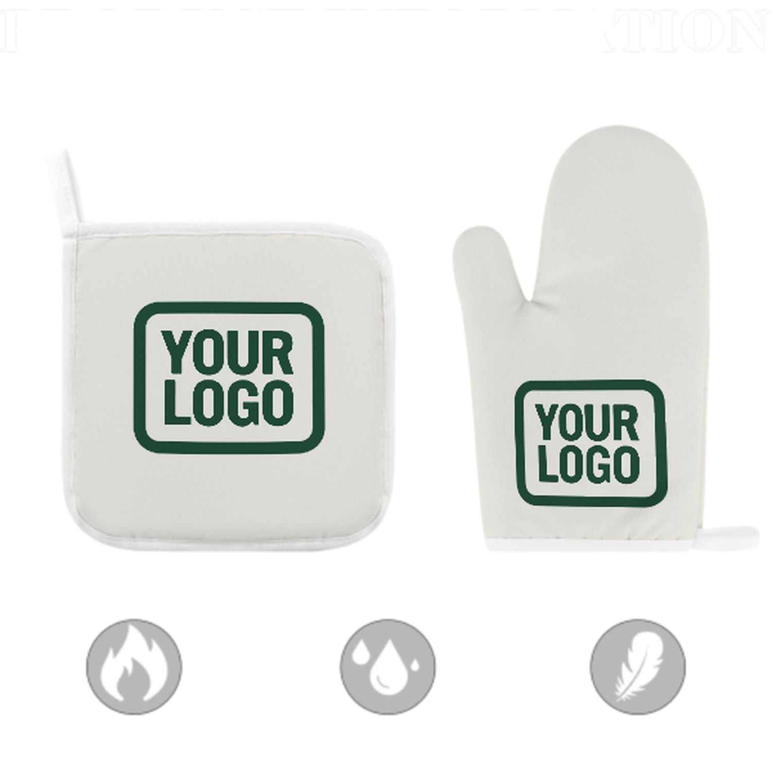 Maßgeschneidertes Weiß  Moosgrün Topfhandschuh Set – 2-teilig