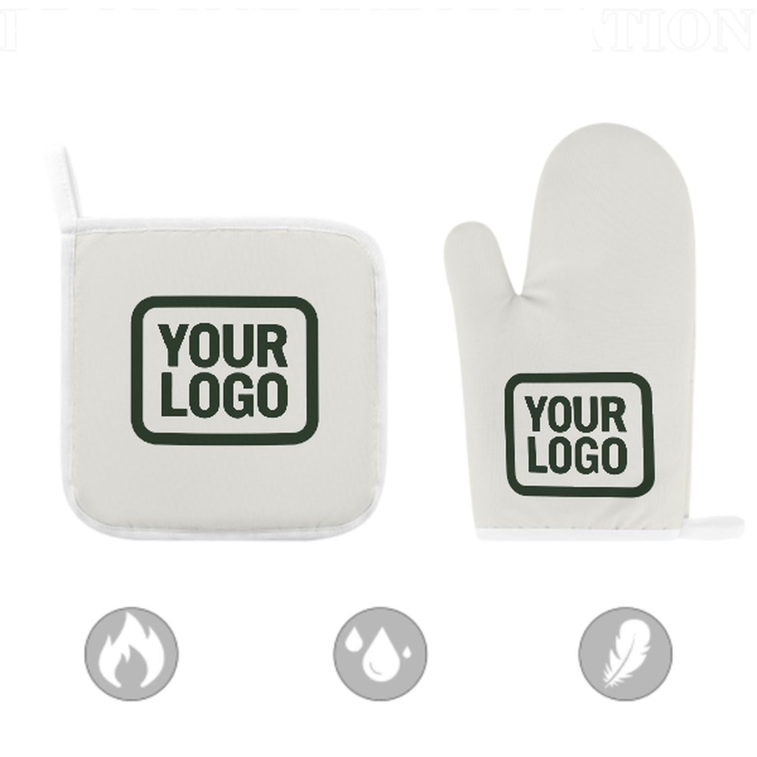 Maßgeschneidertes Weiß  Tannengrün Topfhandschuh Set – 2-teilig