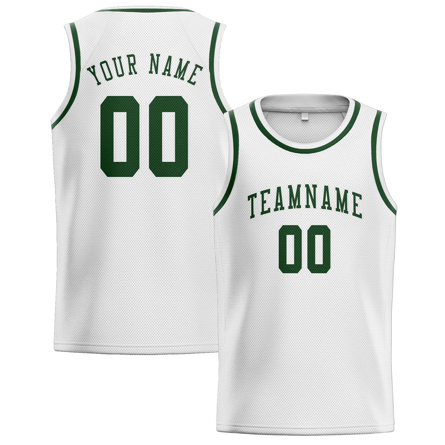Benutzerdefiniertes Professionelles Weiß Tannengrün Basketballtrikot