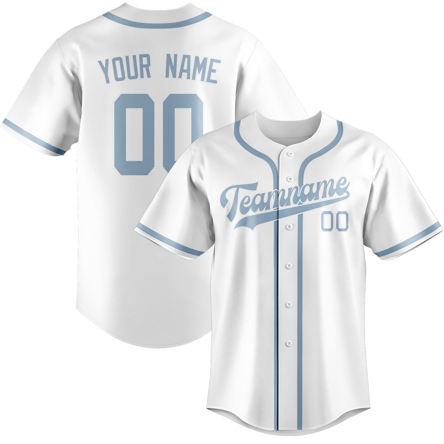 Maglia da baseball professionale personalizzata bianca e azzurra