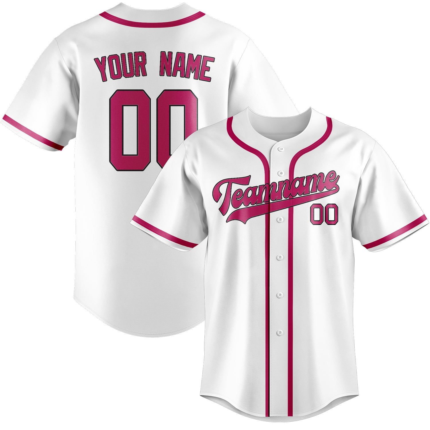 Maglia da baseball professionale bianca e rosa personalizzata