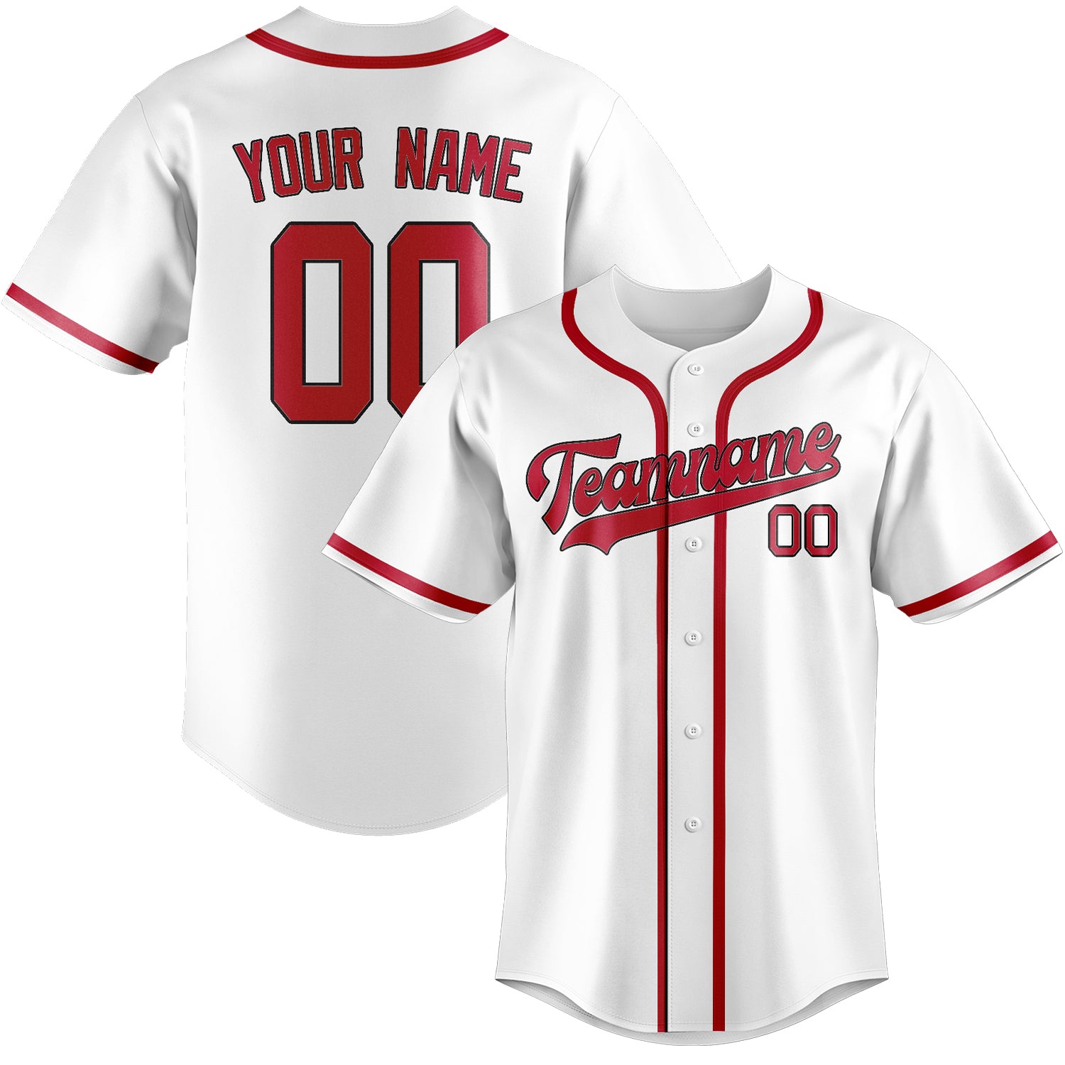Maglia da baseball professionale bianca e rossa personalizzata
