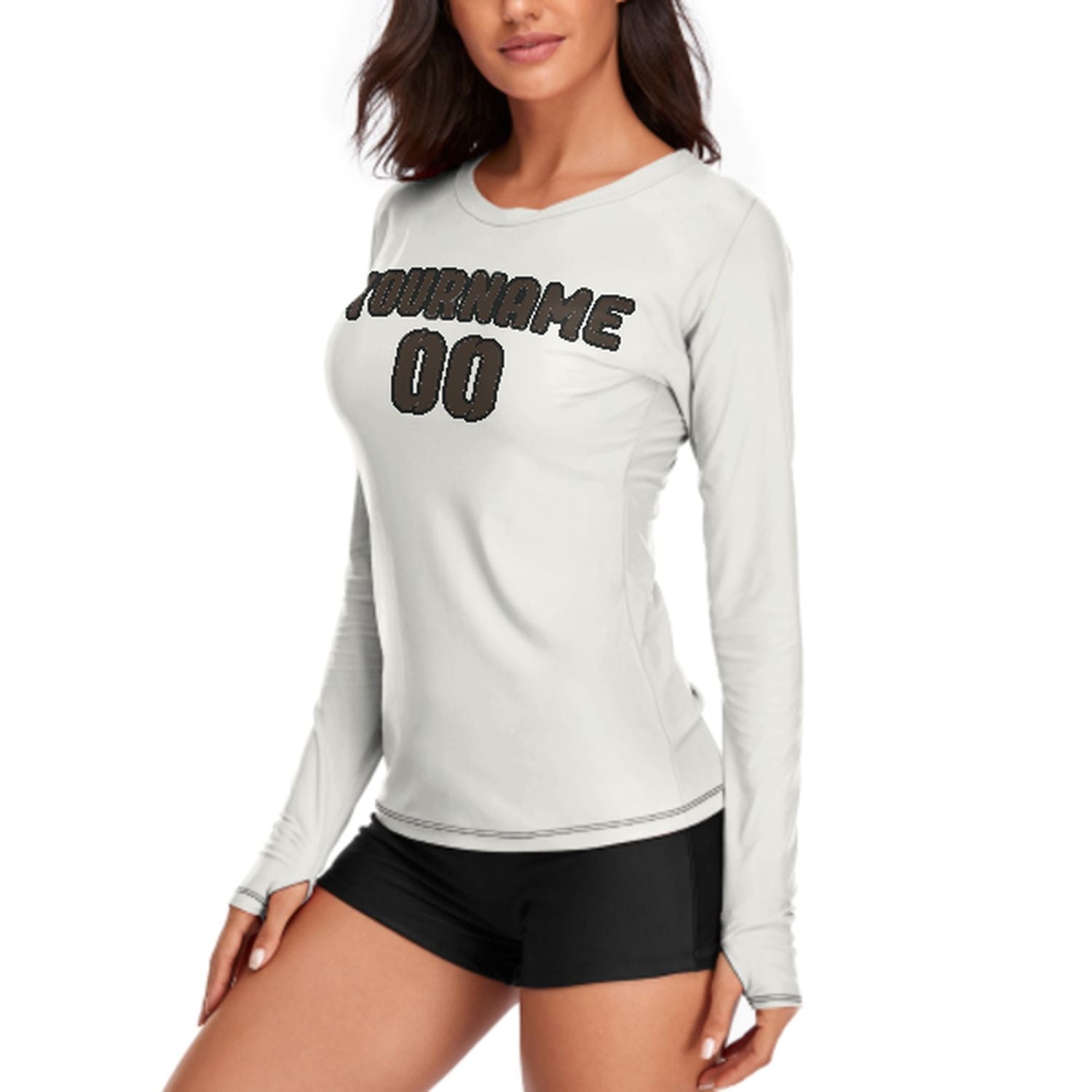Maßgeschneidertes Weiß Braun Damen Langarmshirt