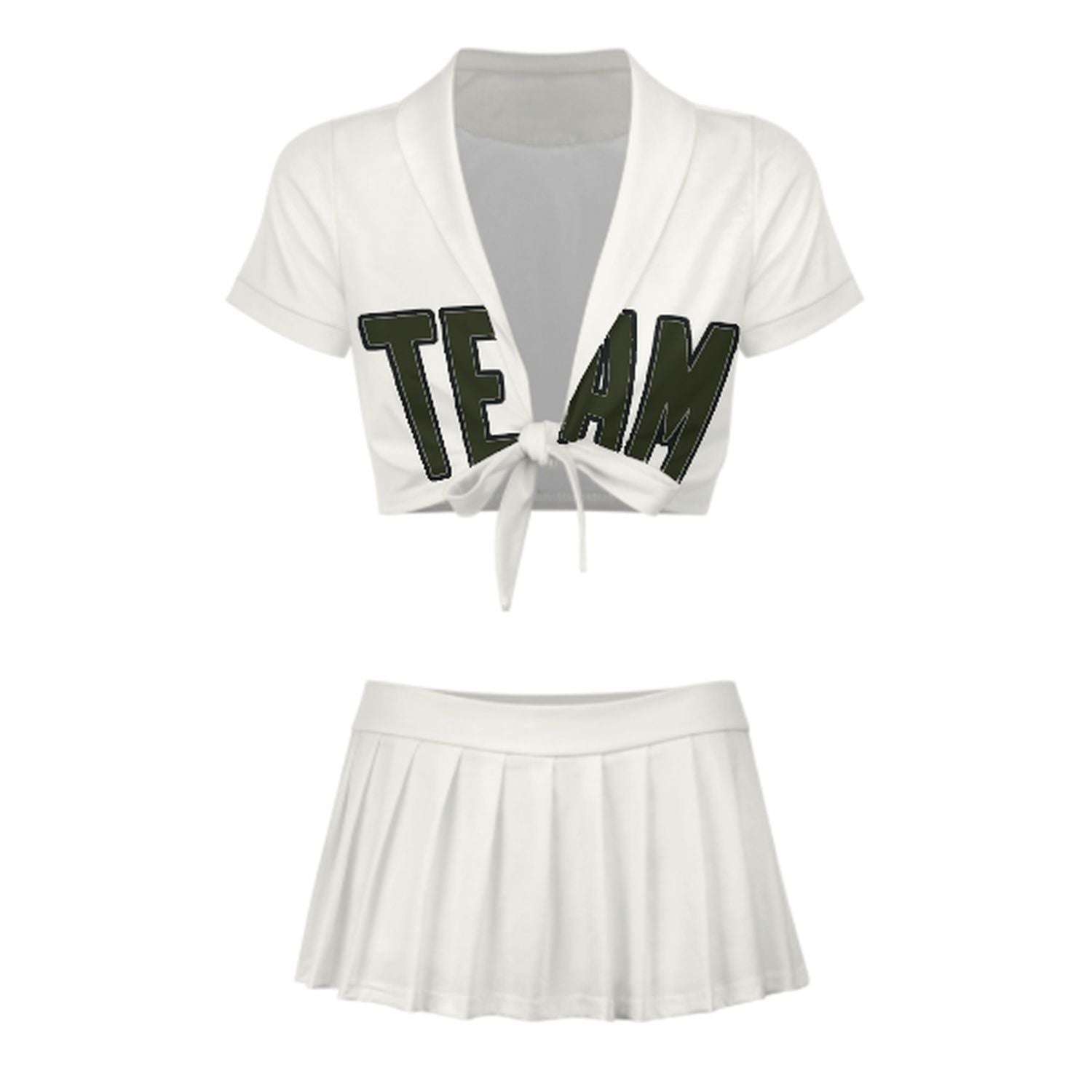 Maßgeschneidertes Weiß Dunkles Oliv Cheerleader Outfit Set