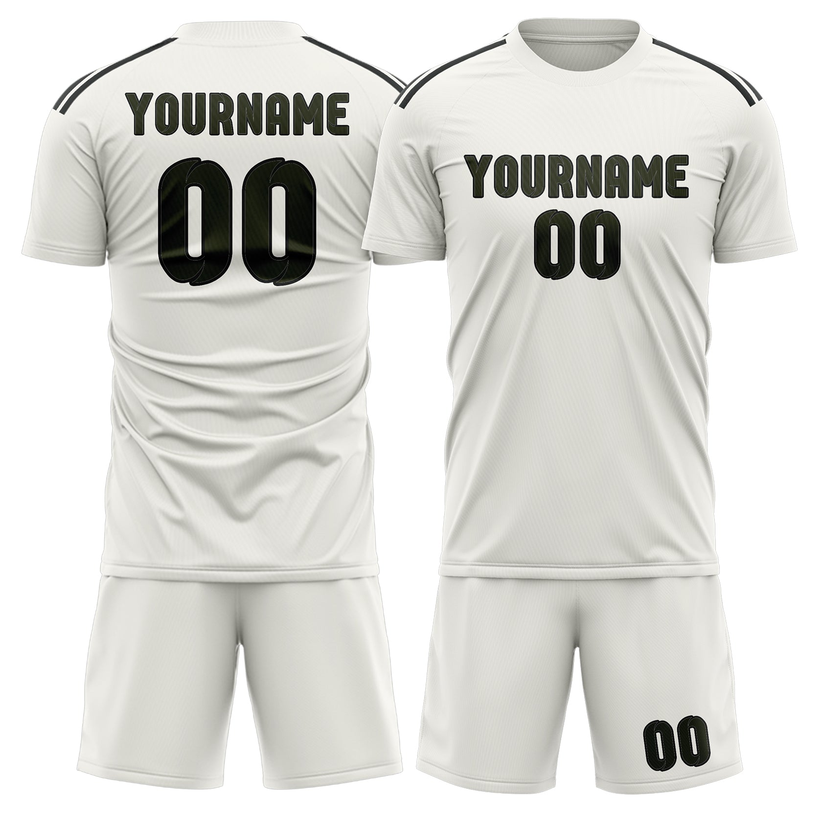 Maßgeschneidertes Professionelles Weiß Dunkles Oliv Fußballtrikot-Set